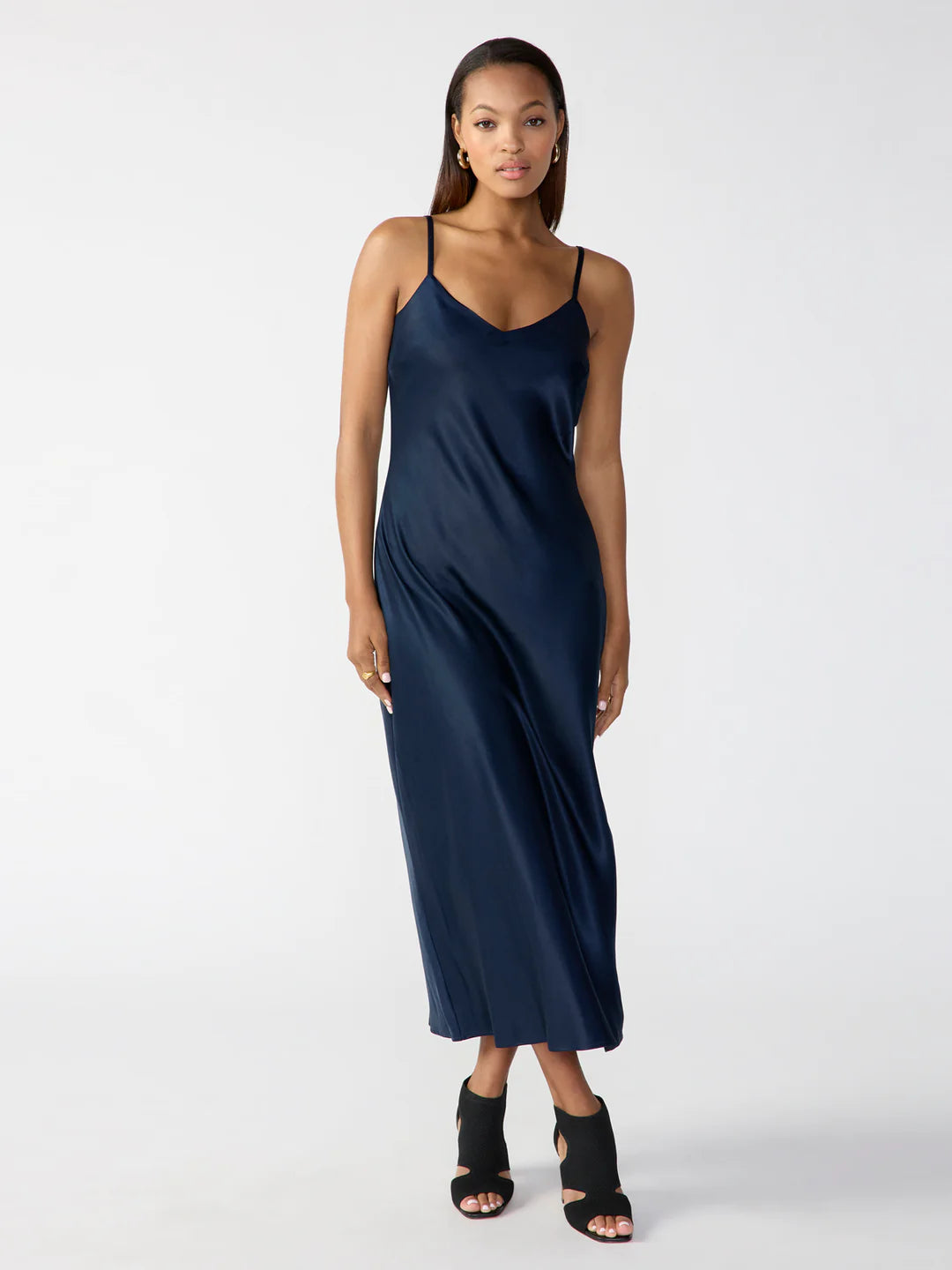 Sanctuary Slip Midi Dress Navy Reflection, Size Medium