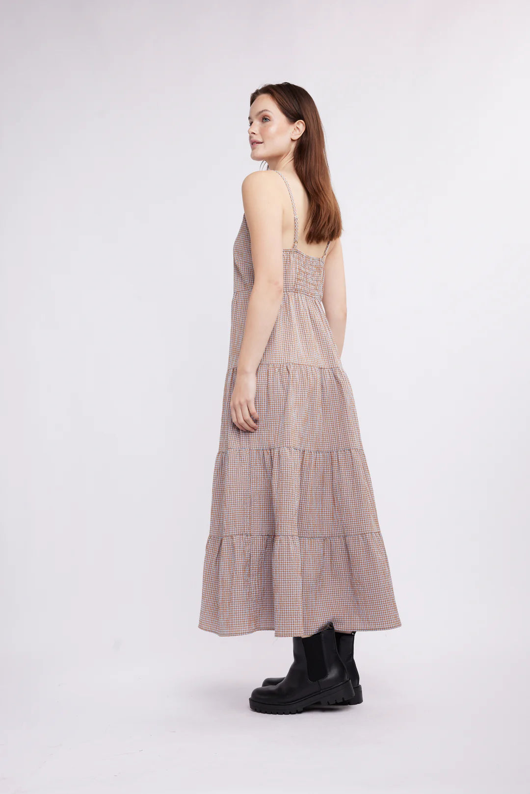 kali maxi dress brown Lilly Sweetheart Satin Maxi Dress / Dark Chocolate | MESHKI main image 1