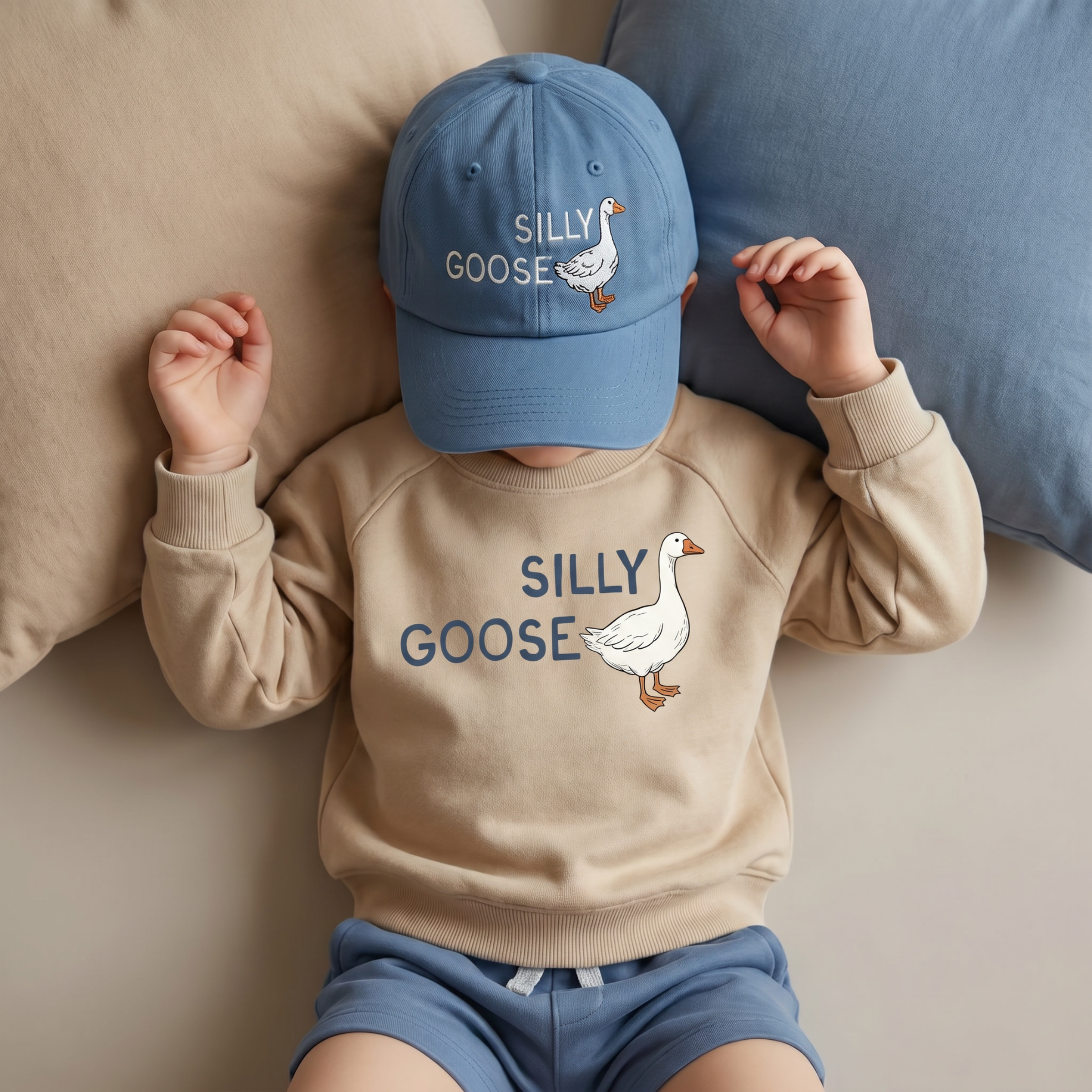 Silly Goose Embroidered Kids Cotton Dad Cap — Navy