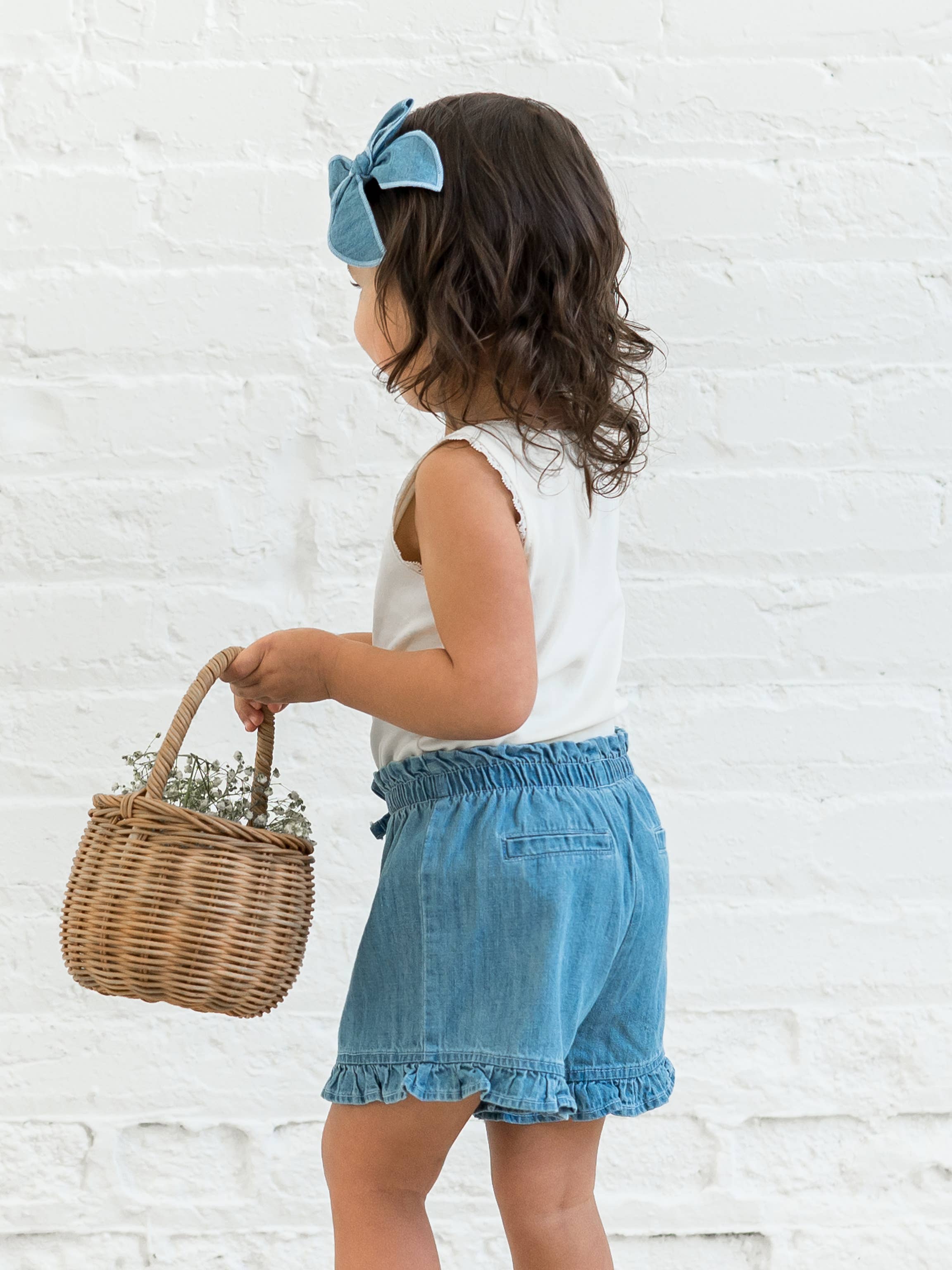 Organic Baby & Kids Callie Chambray Ruffle Waist Shorts