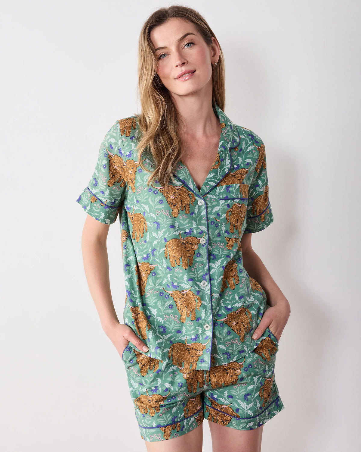 Lightweight Flannel Short PJ Set in Highland Cows