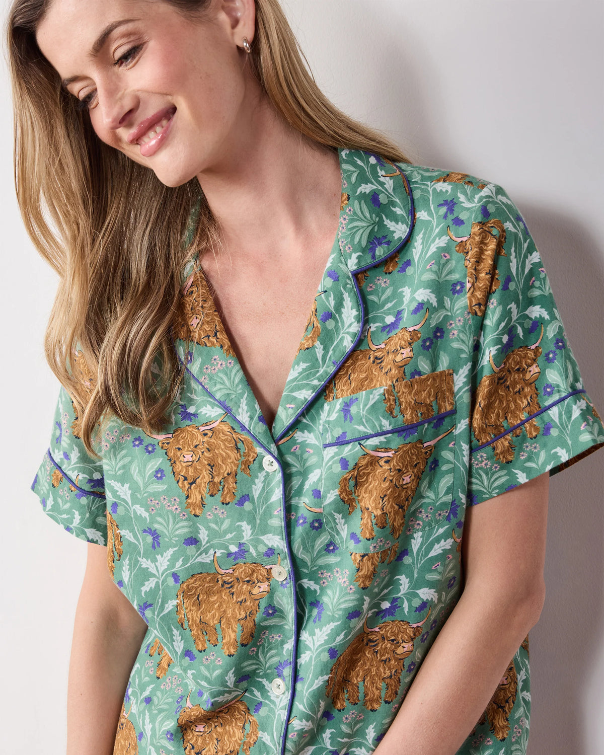 Lightweight Flannel Short PJ Set in Highland Cows