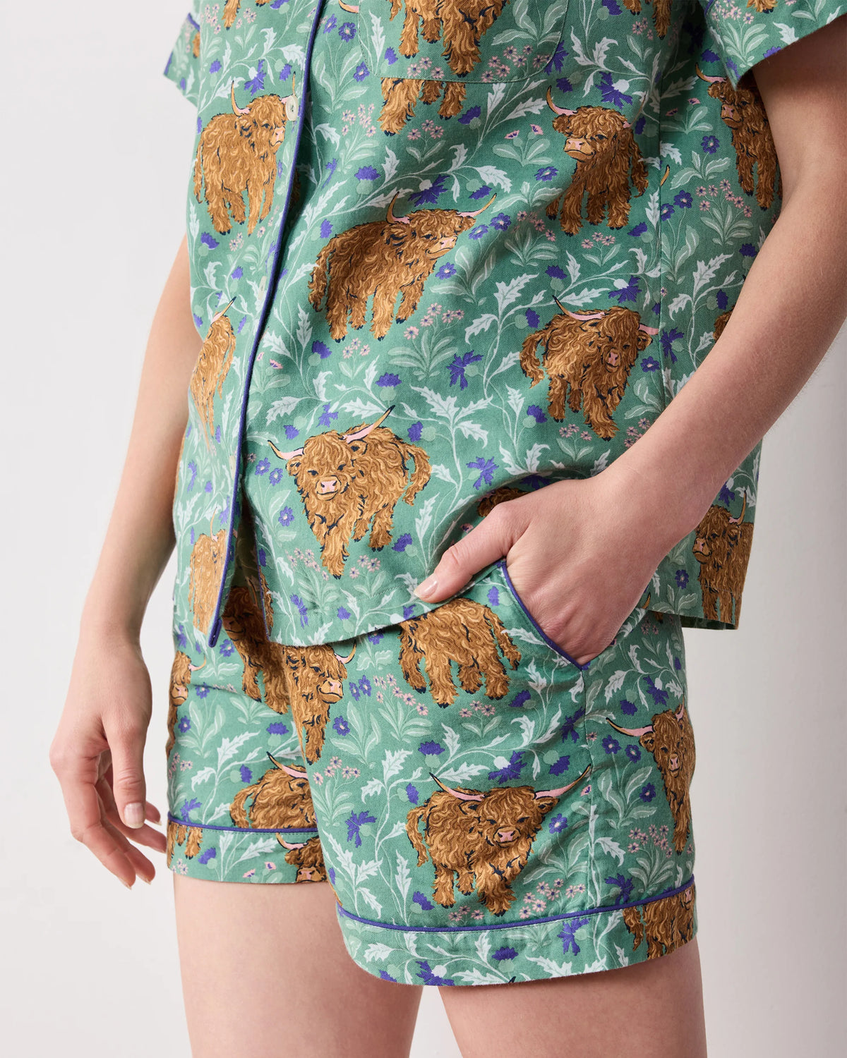 Lightweight Flannel Short PJ Set in Highland Cows