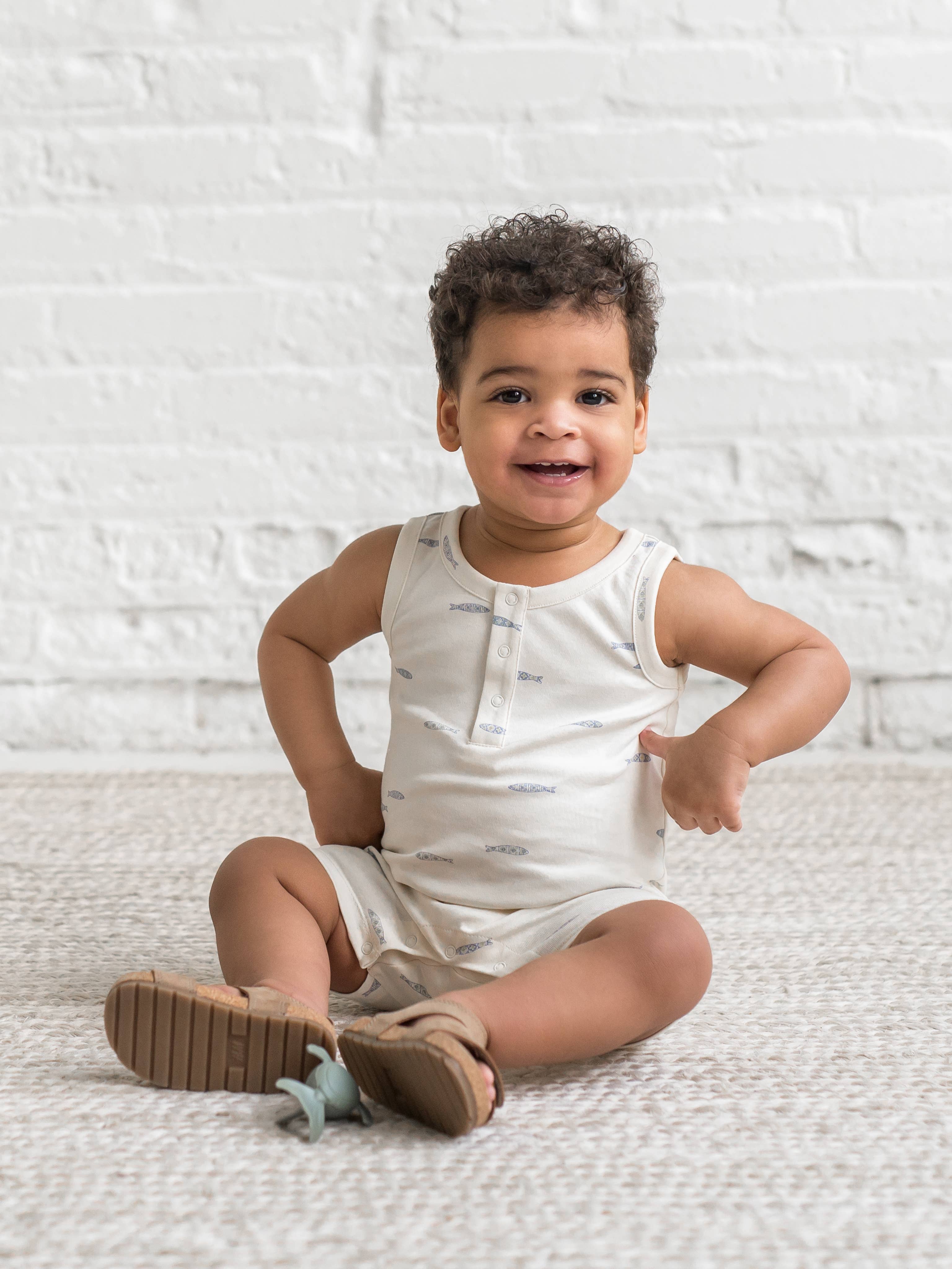 Organic Baby Nile Romper - Wave Stripe / Rain