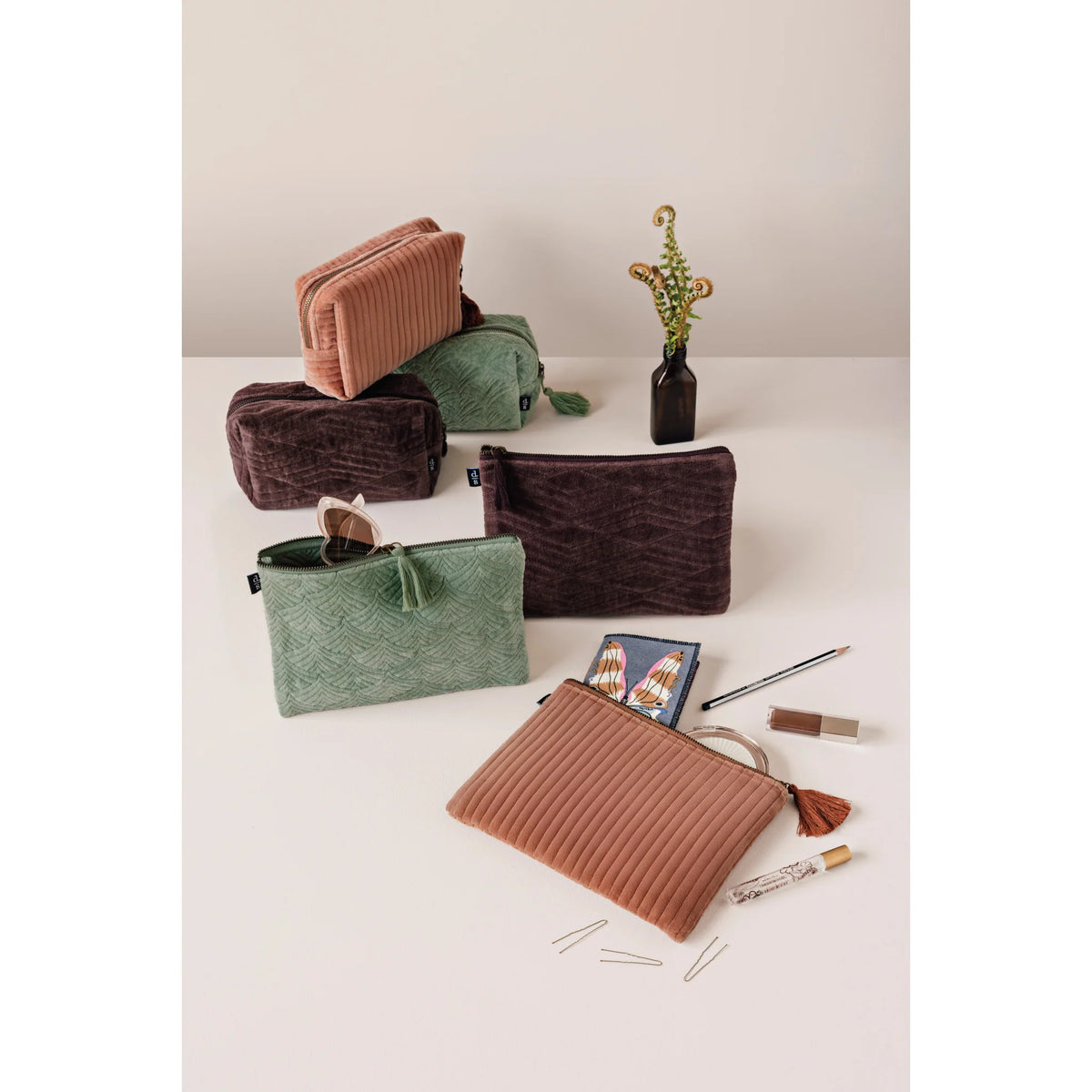 Quilted Velvet Flat Pouch