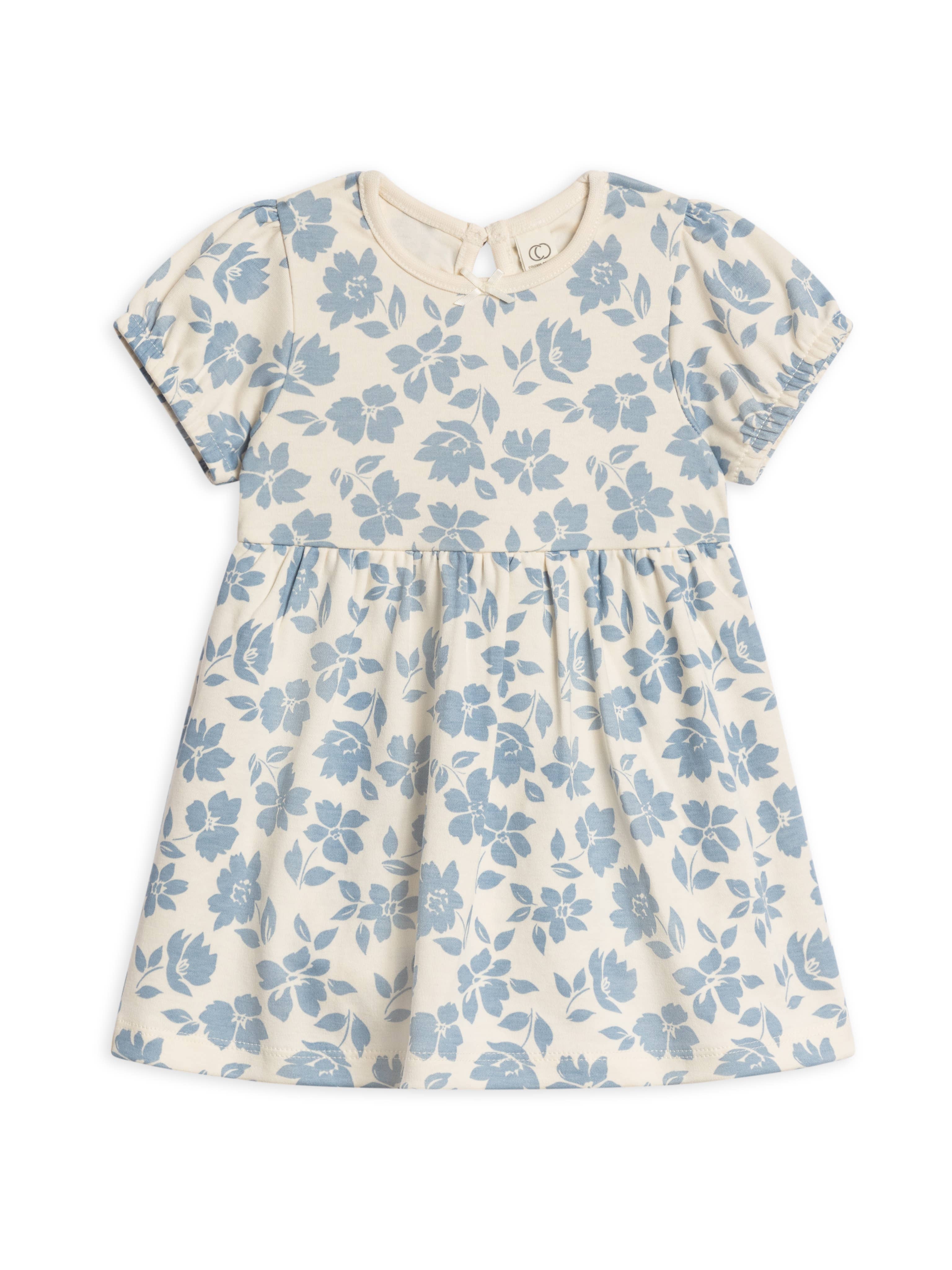 Organic Rhoda Puff Sleeve Bodysuit Dress - Gia Floral / Rain
