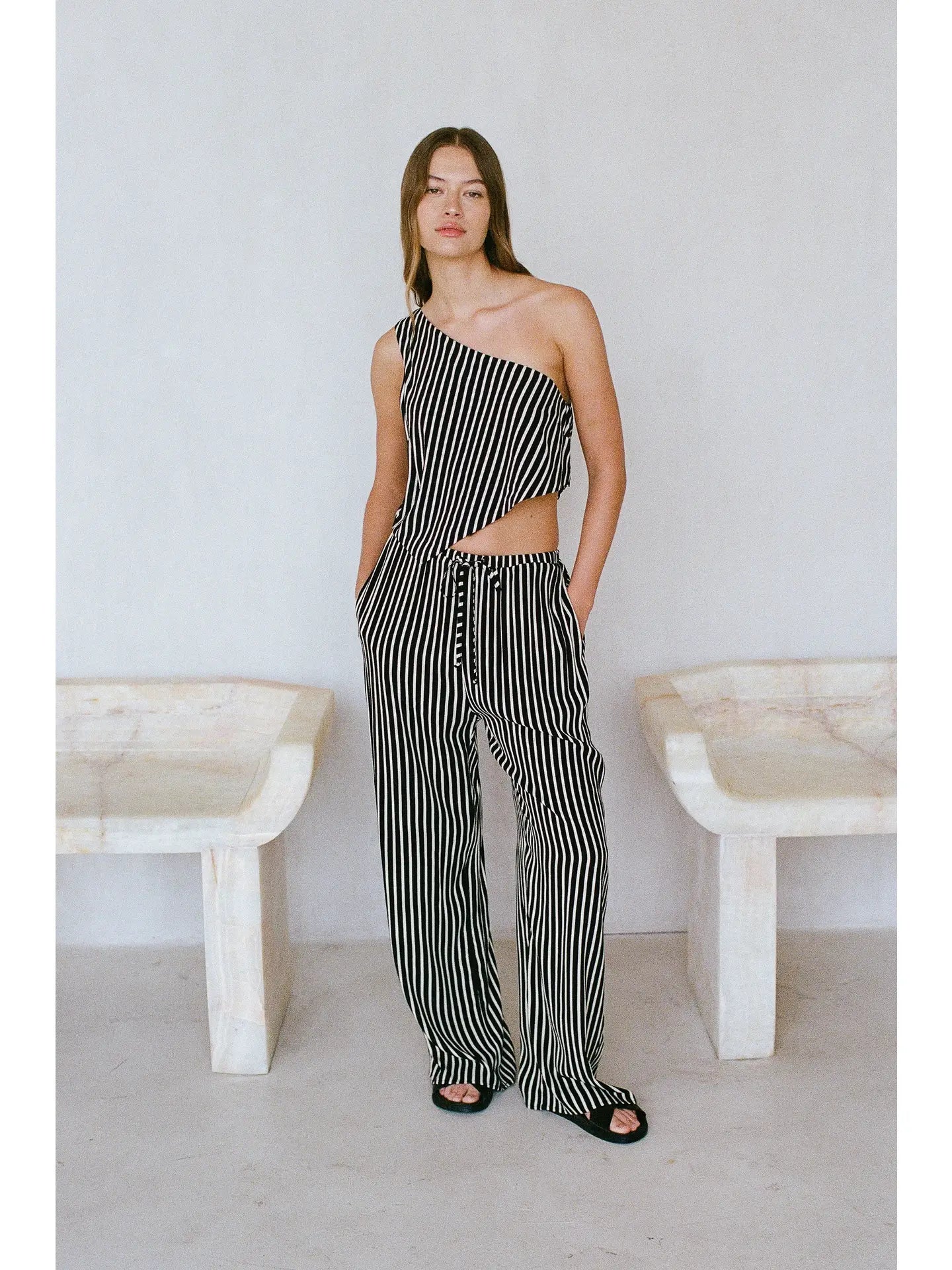 Rayon Striped Wide Leg Pants