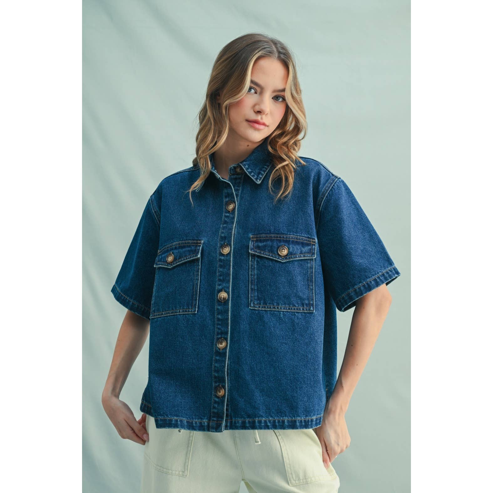 Button-up denim shirt