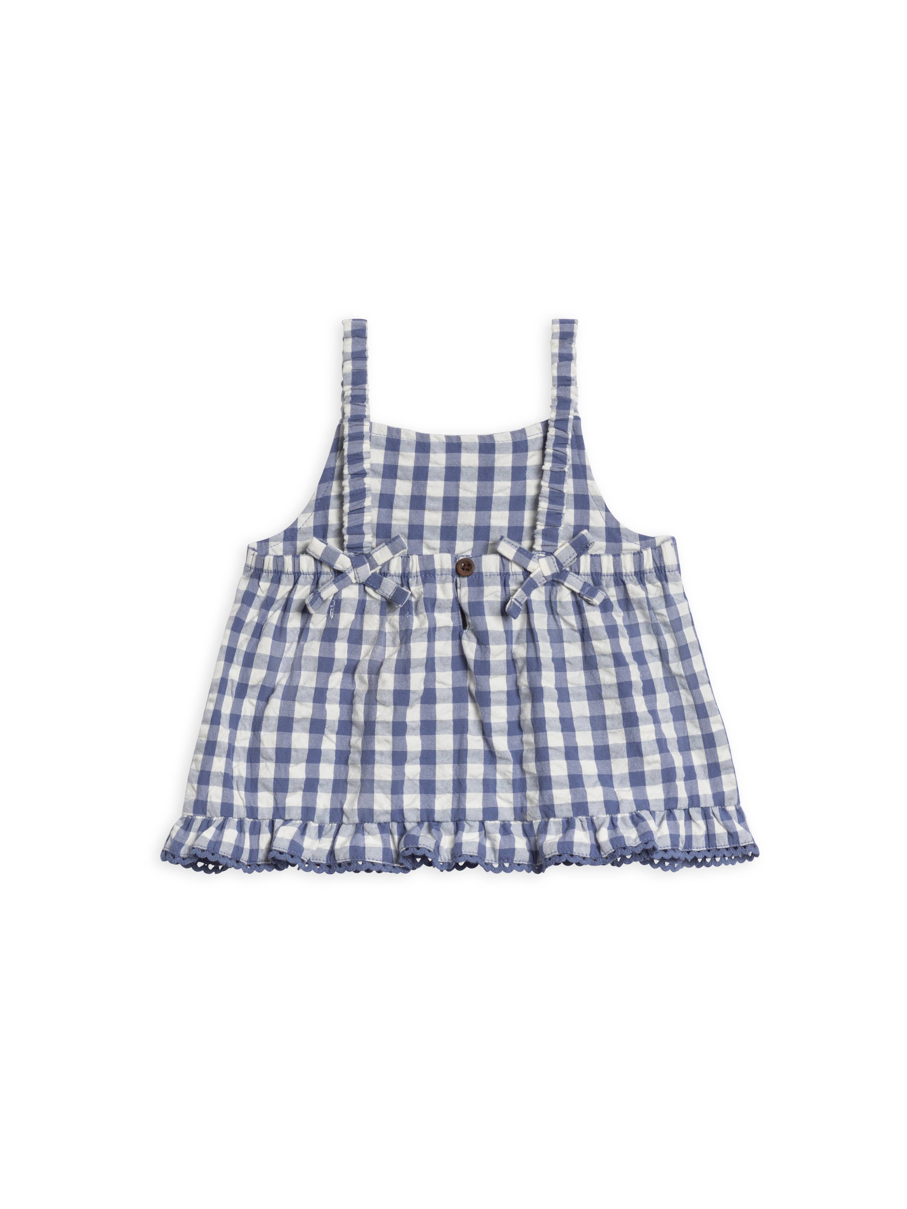 Organic Ember Seersucker Ruffle Tank - Marino Gingham