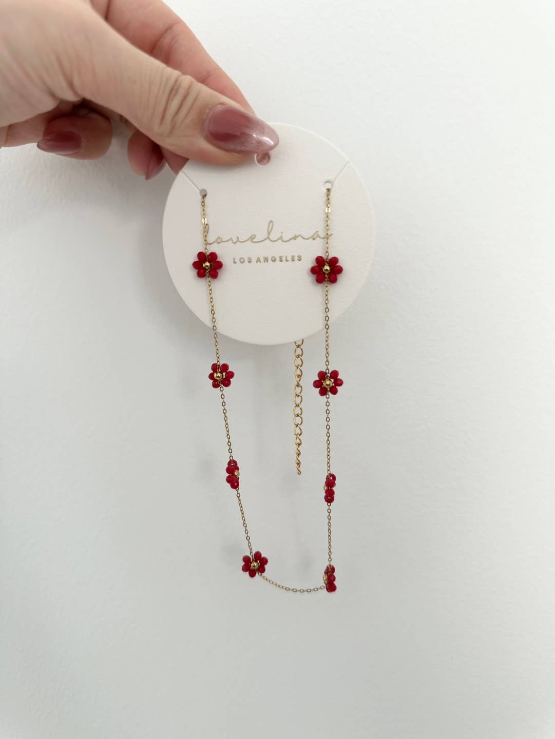 Pearl Flower Chain Necklace, red