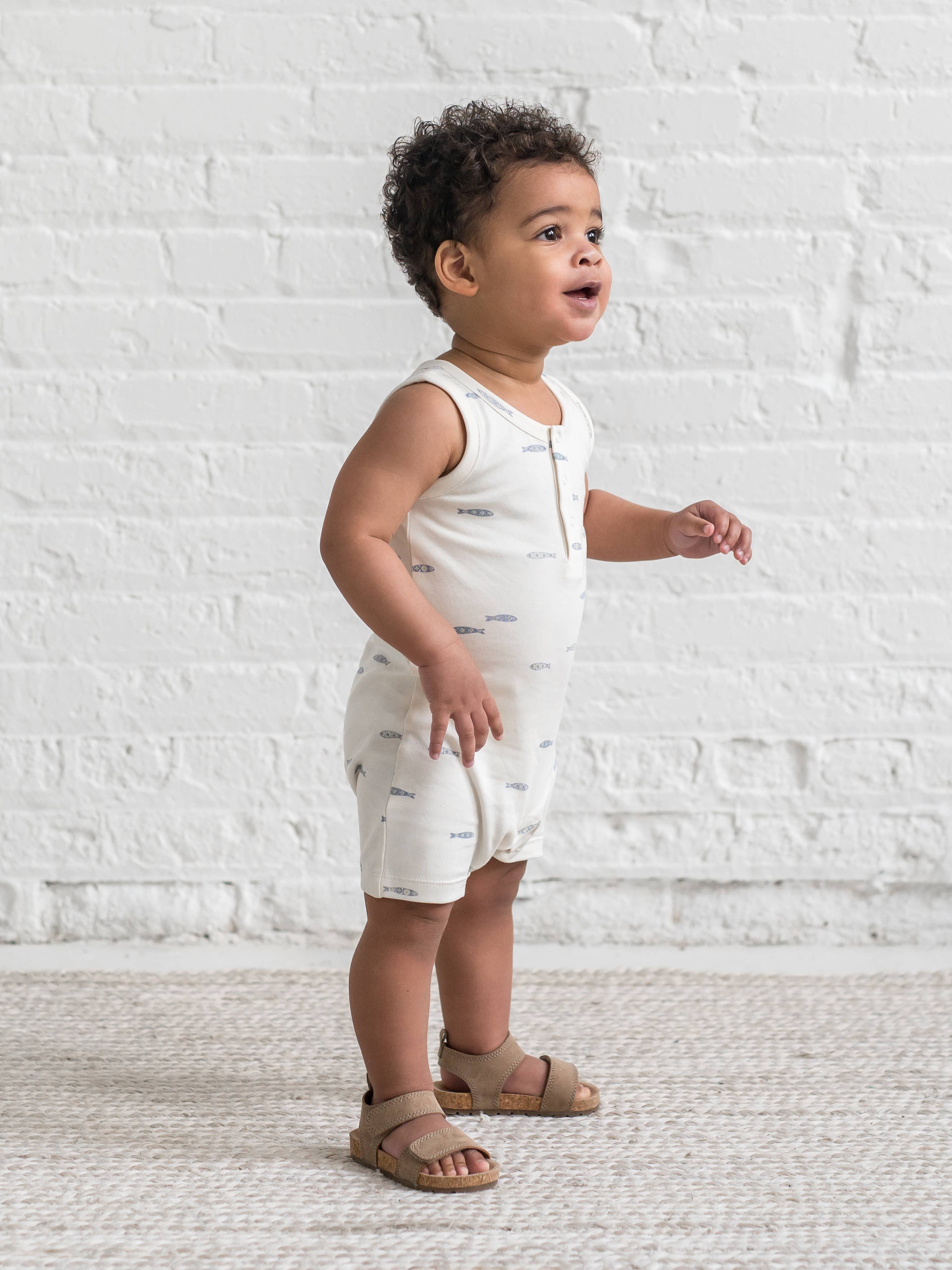 Organic Baby Nile Romper - Wave Stripe / Rain