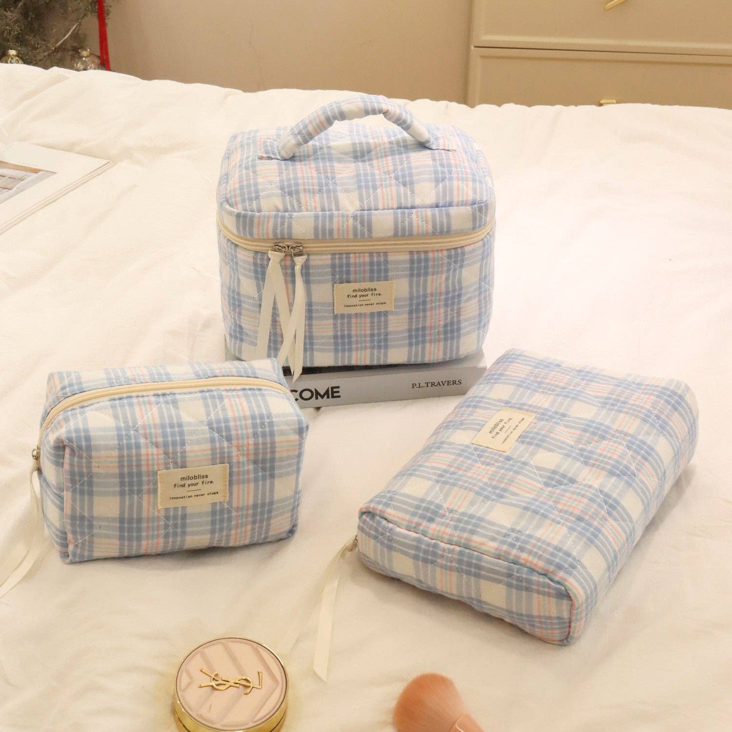 Plaid Makeup Bag, top handle