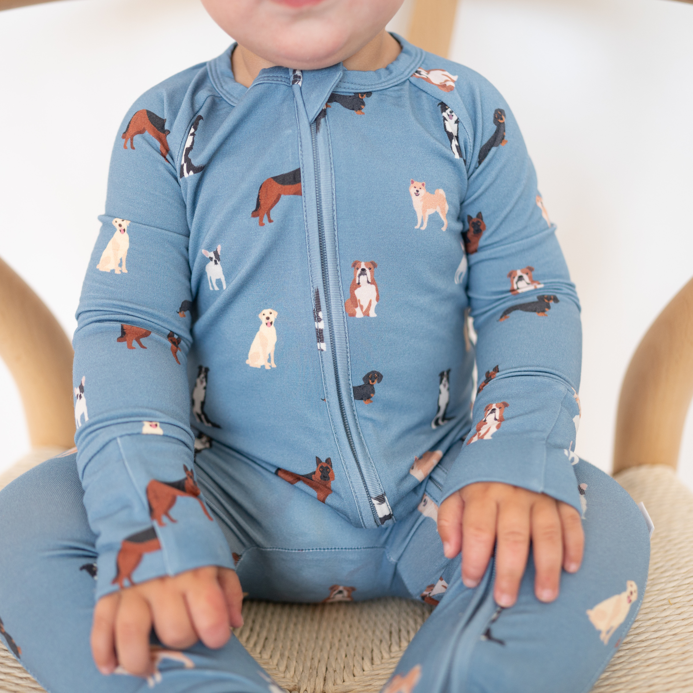 Bamboo Zip Convertible Romper – Blue Dog Baby Pajamas