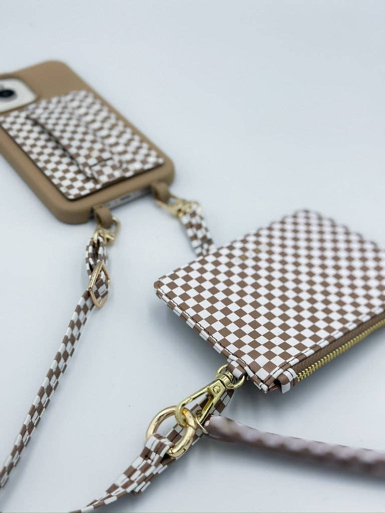 Tan Checkered Snap/Wrist Wallet