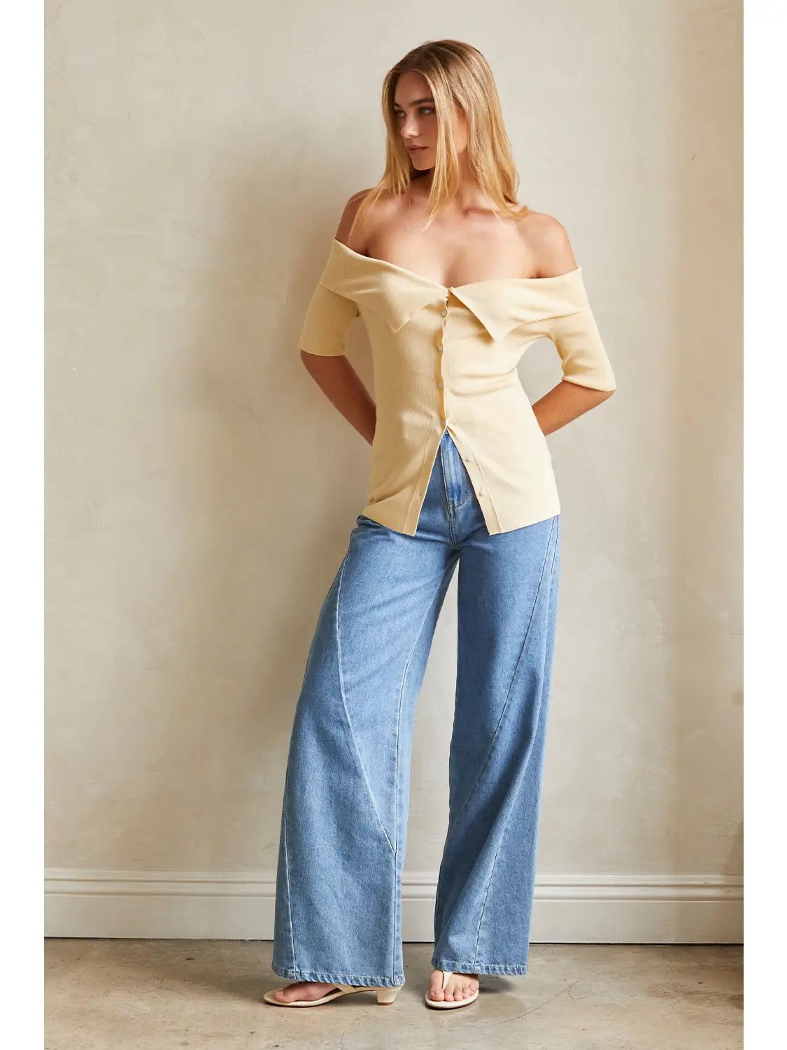 Victoria Seamed Wide Leg Denim Pants