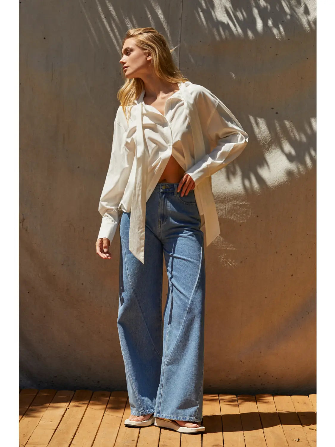 Victoria Seamed Wide Leg Denim Pants