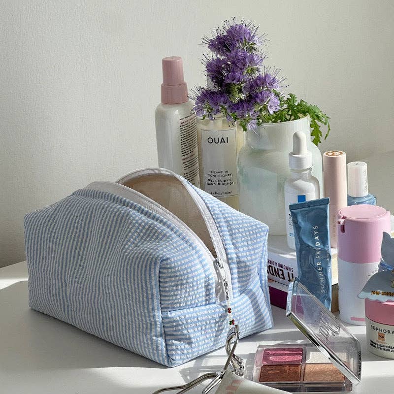 Seersucker Striped Make Up Bag