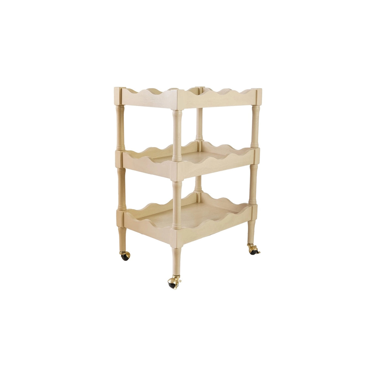 Mdf & Wood Scalloped 3-Tier Bar Cart