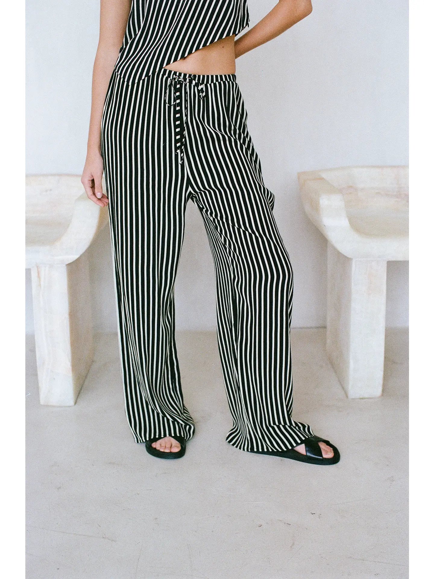 Rayon Striped Wide Leg Pants