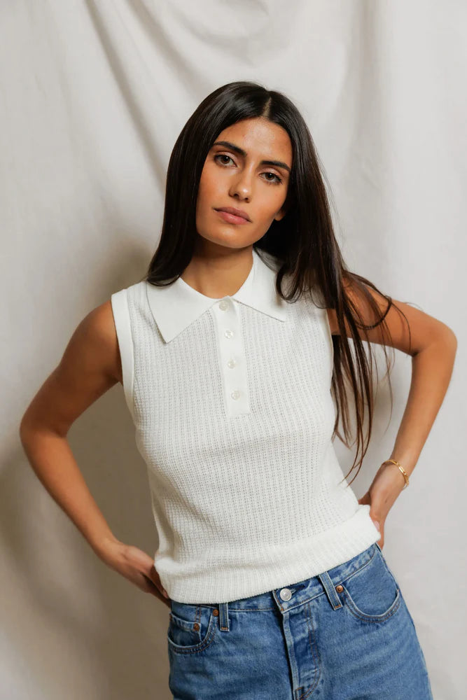 Fran, pointelle sleeveless polo
