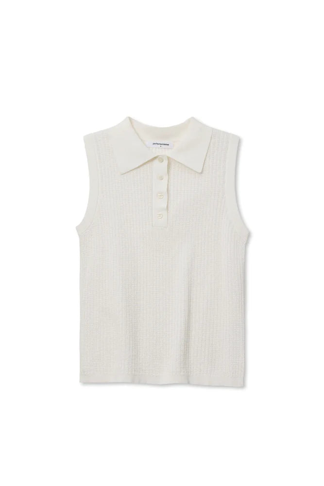 Fran, pointelle sleeveless polo