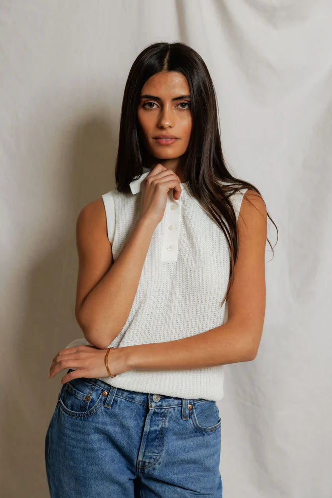 Fran, pointelle sleeveless polo
