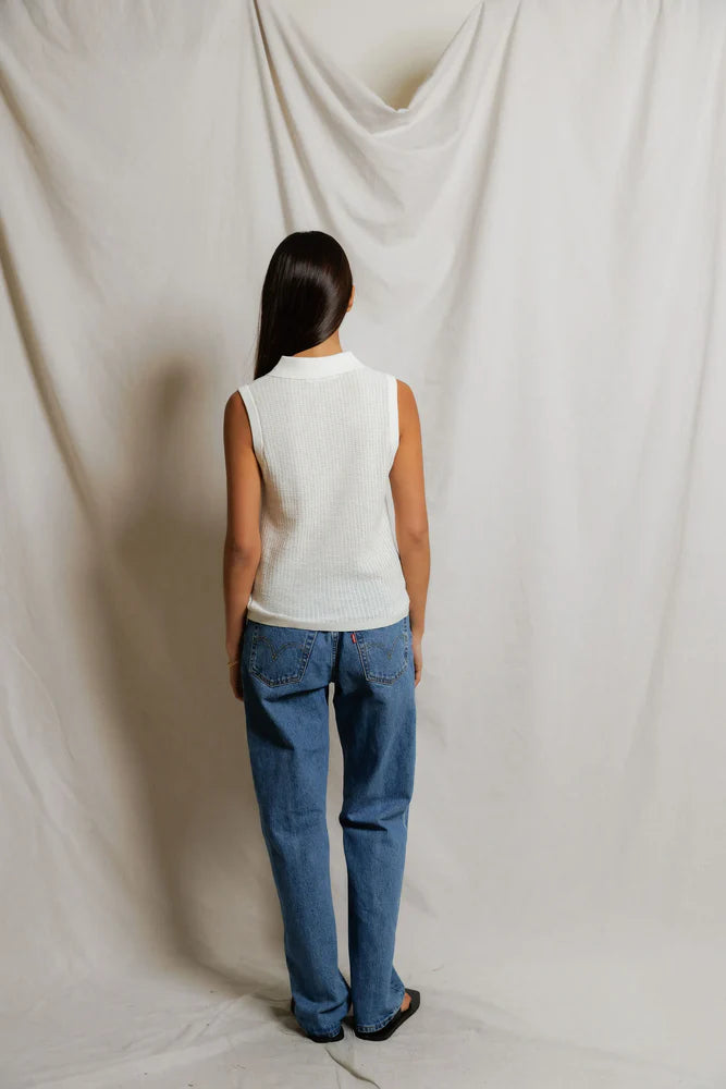 Fran, pointelle sleeveless polo