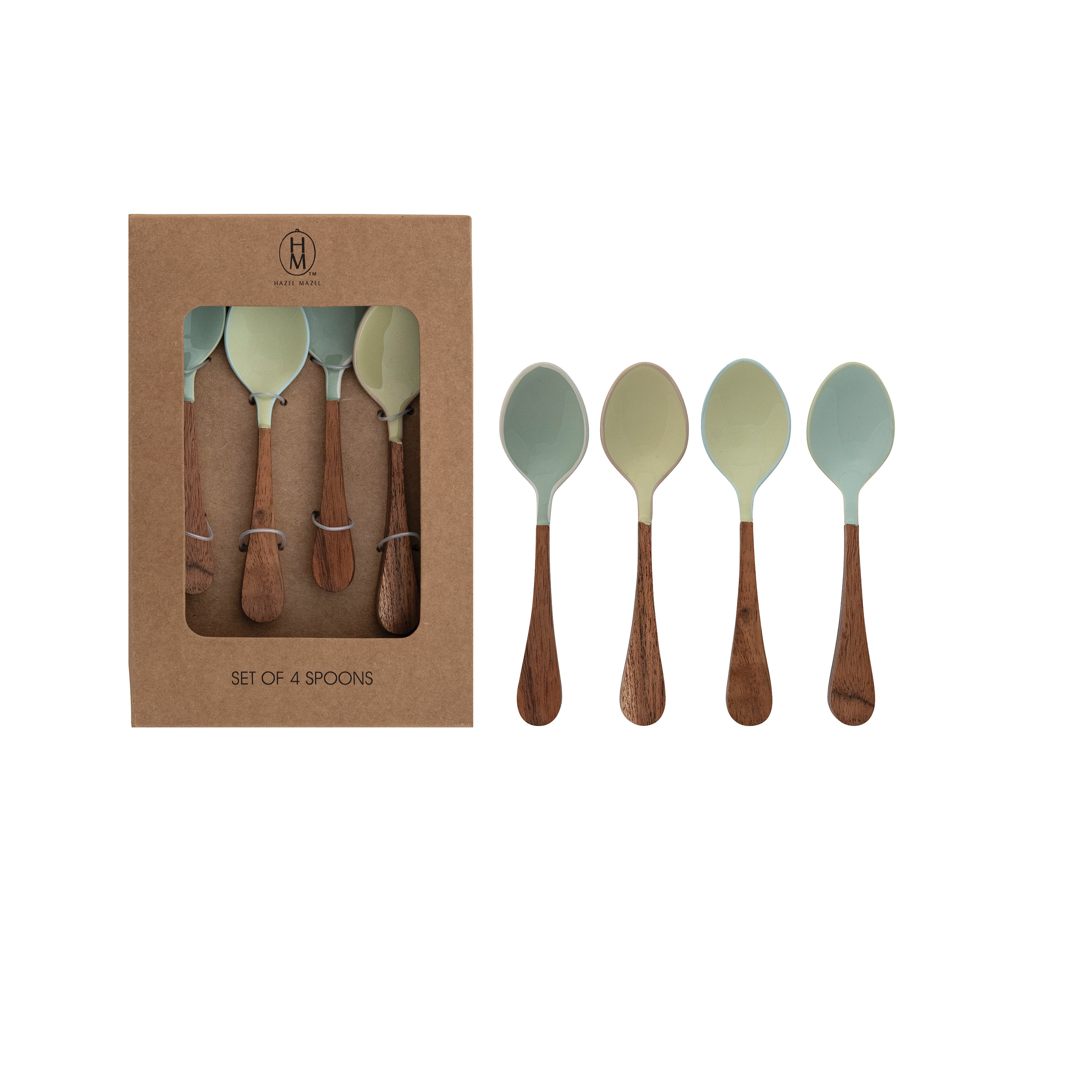 Enameled Stainless Steel Spoons w Wood Handles