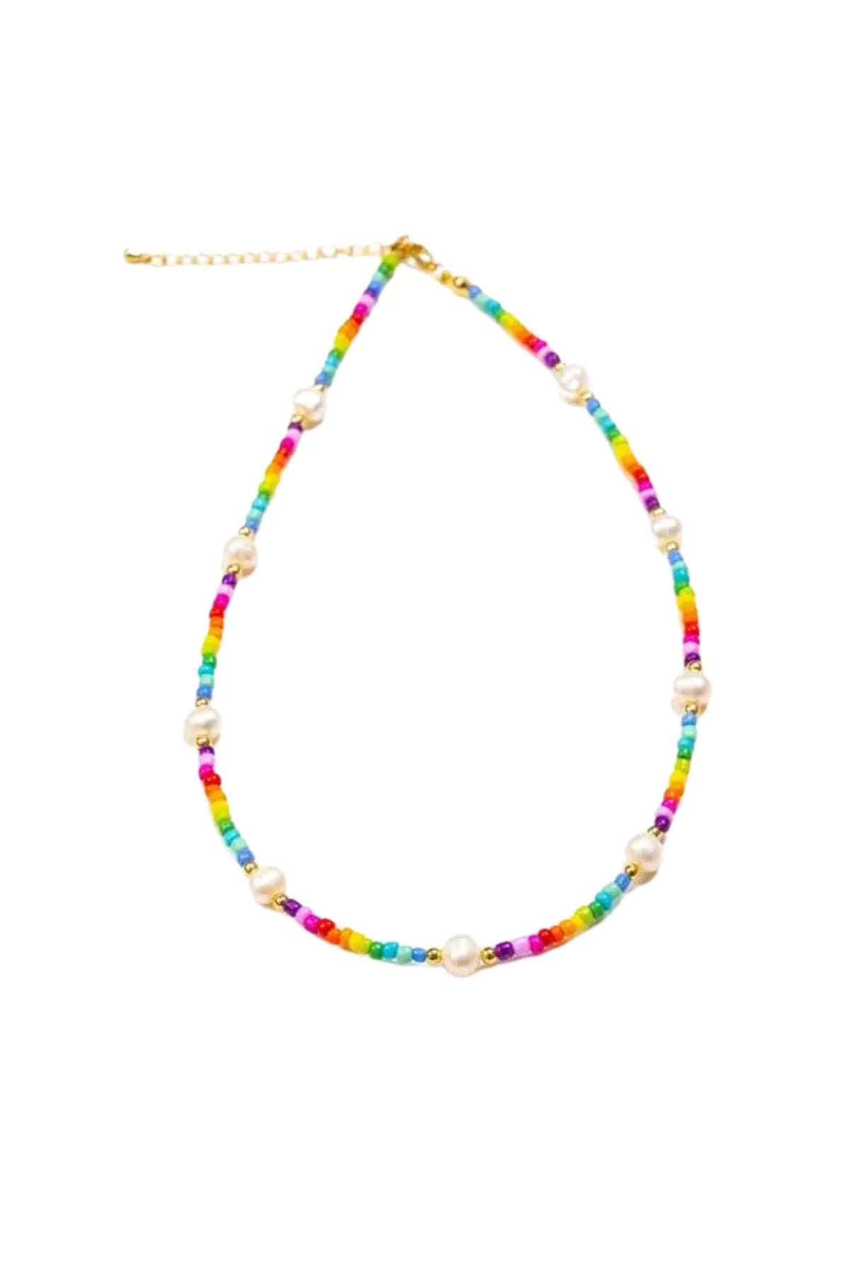 Rainbow bead and pearl necklace
