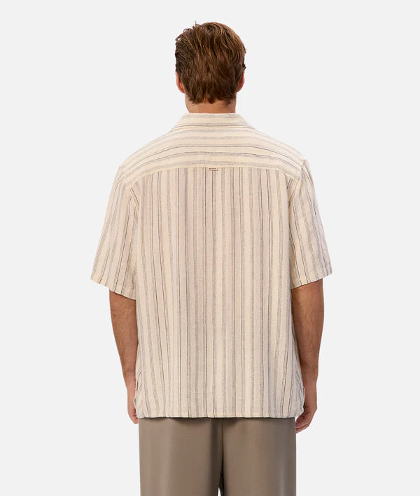The Domingo Linen Short Sleeve Shirt- Vanilla Navy