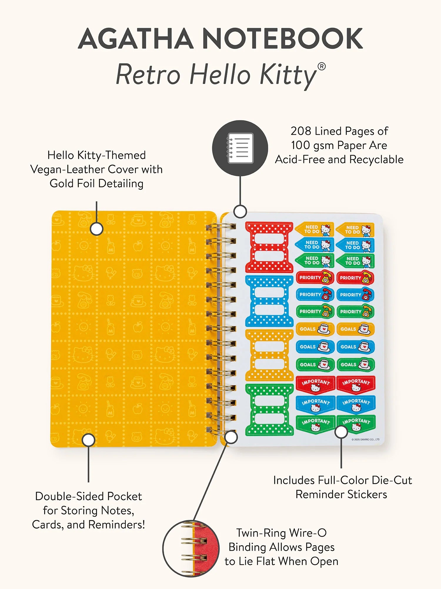 Retro Hello Kitty Agatha Notebook with Sticker Sheet