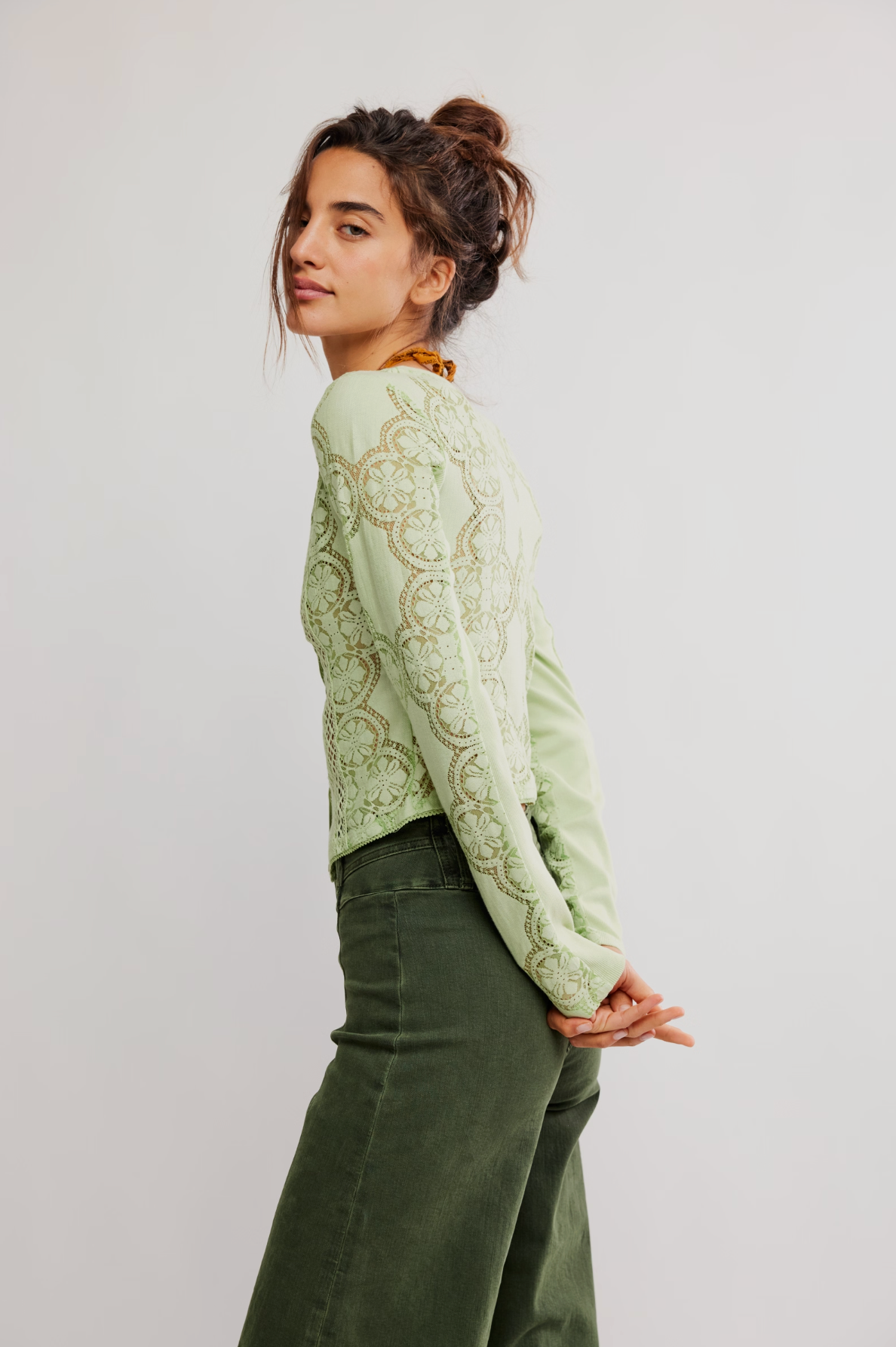 Jae Sheer Lace Knit Long Sleeve Top