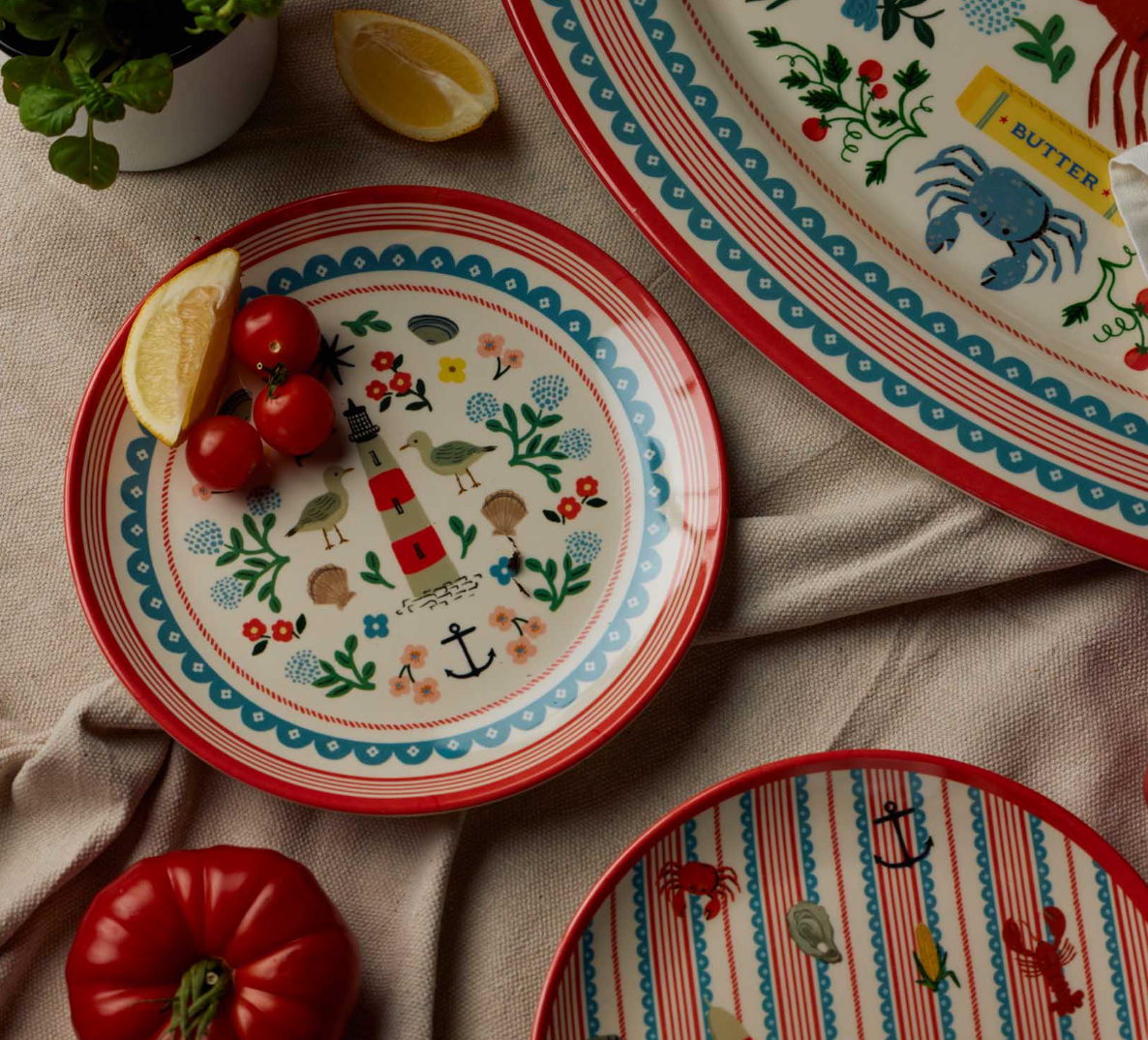 Seaside Melamine Dessert Plate Set