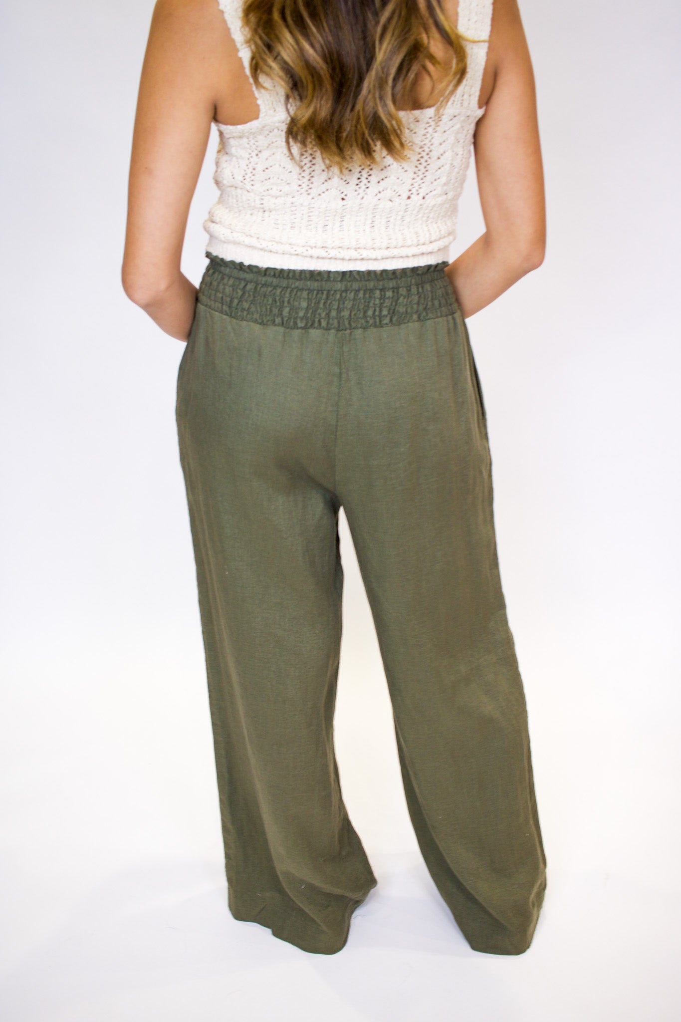 Smocked Wide-Leg Pant