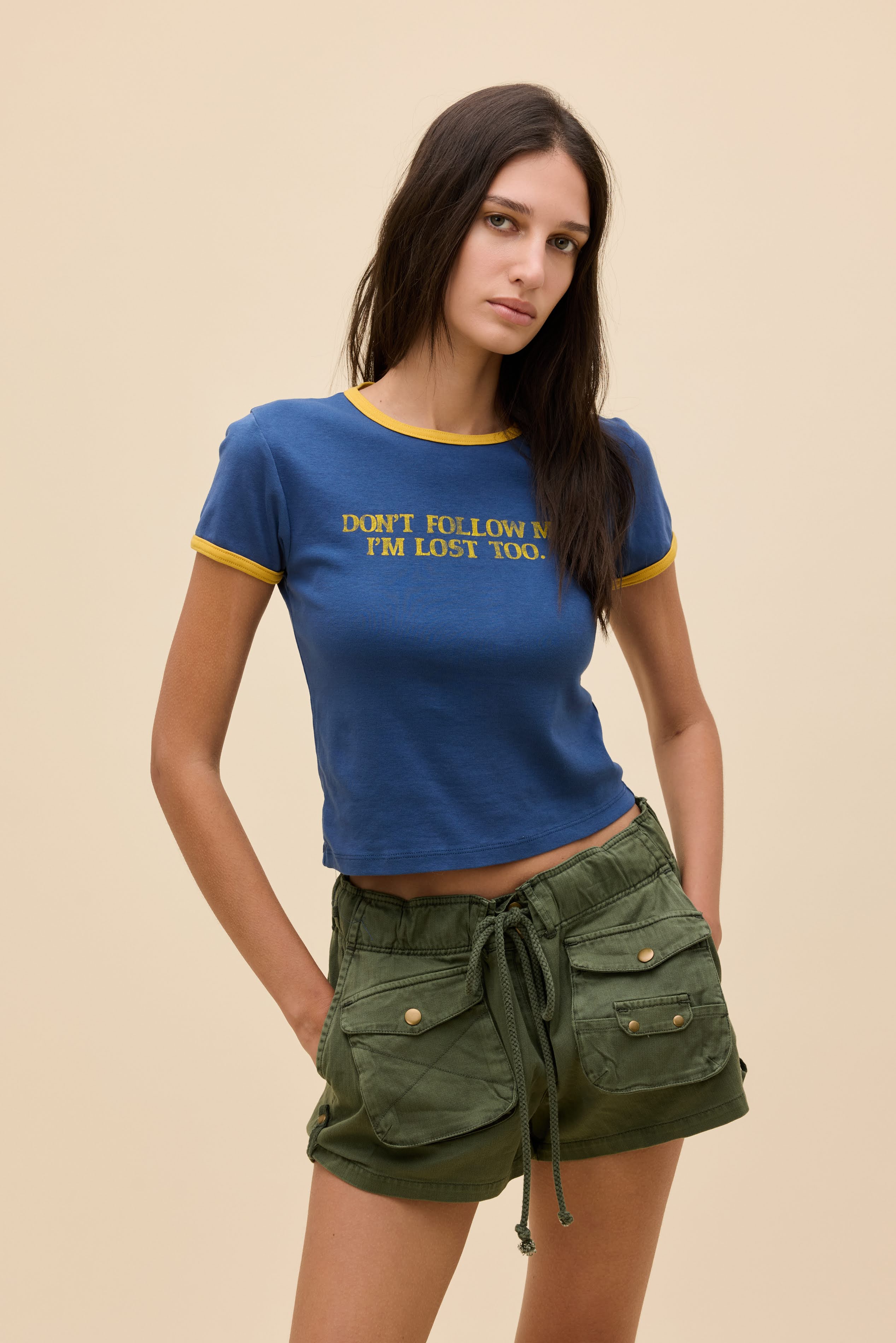 Dont Follow Me Slim Ringer Tee