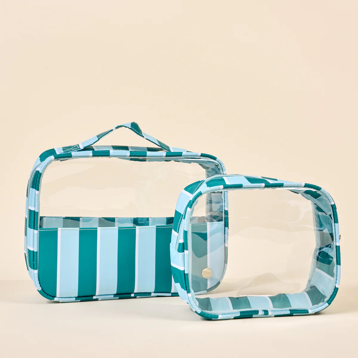 Clearly Chic Cosmetic Bag Set-Sicily Stripes Teal