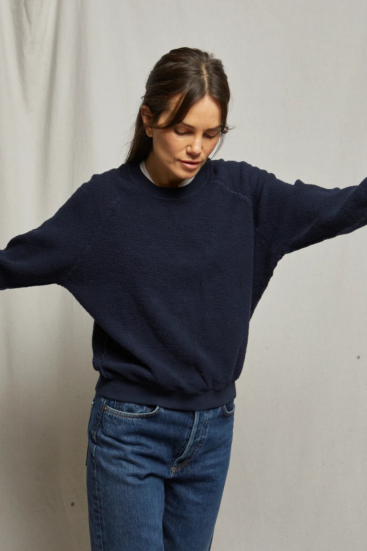 Ziggy, inside out cotton fleece shrunken crew
