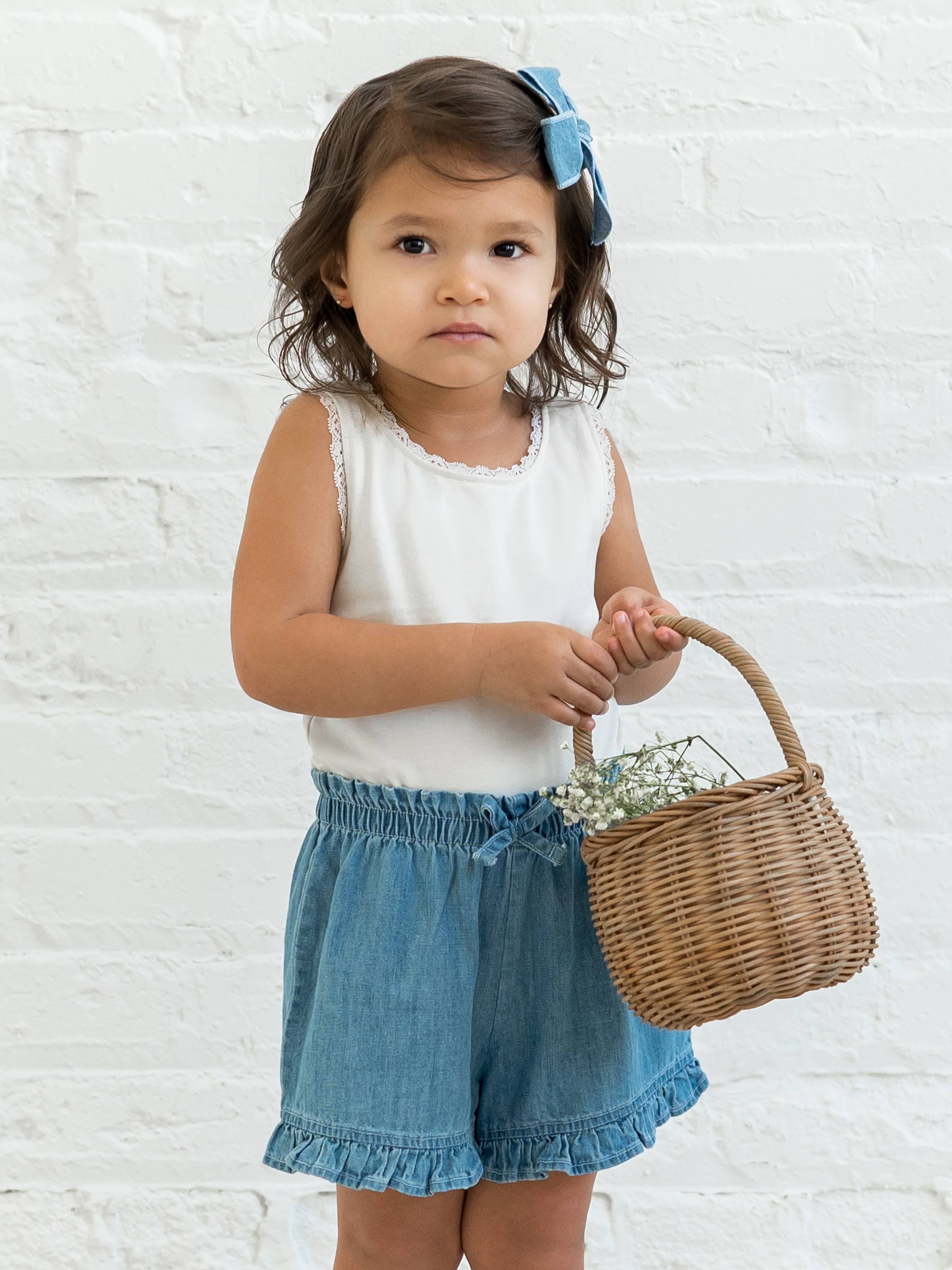 Organic Baby & Kids Callie Chambray Ruffle Waist Shorts