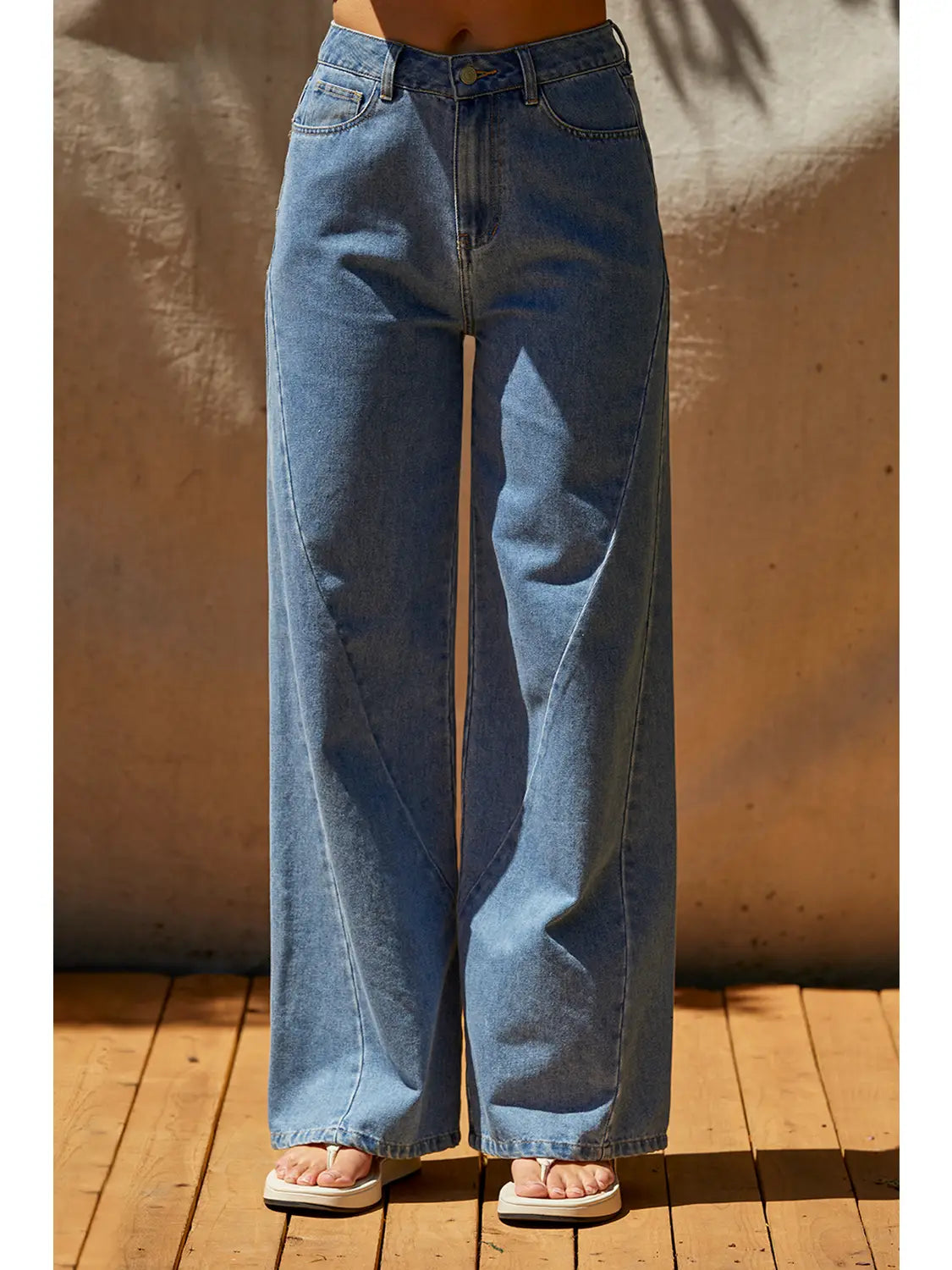 Victoria Seamed Wide Leg Denim Pants