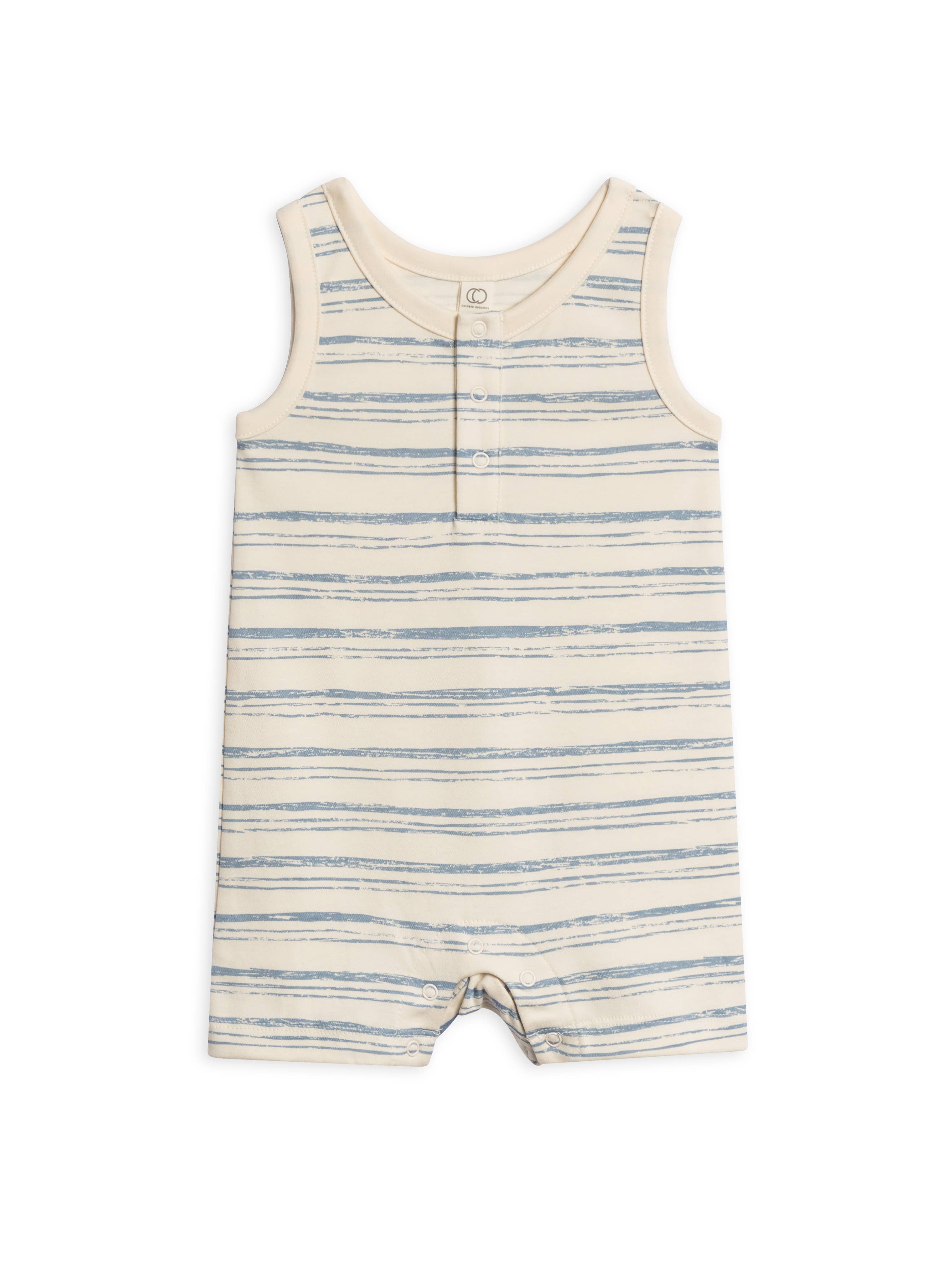 Organic Baby Nile Romper - Wave Stripe / Rain