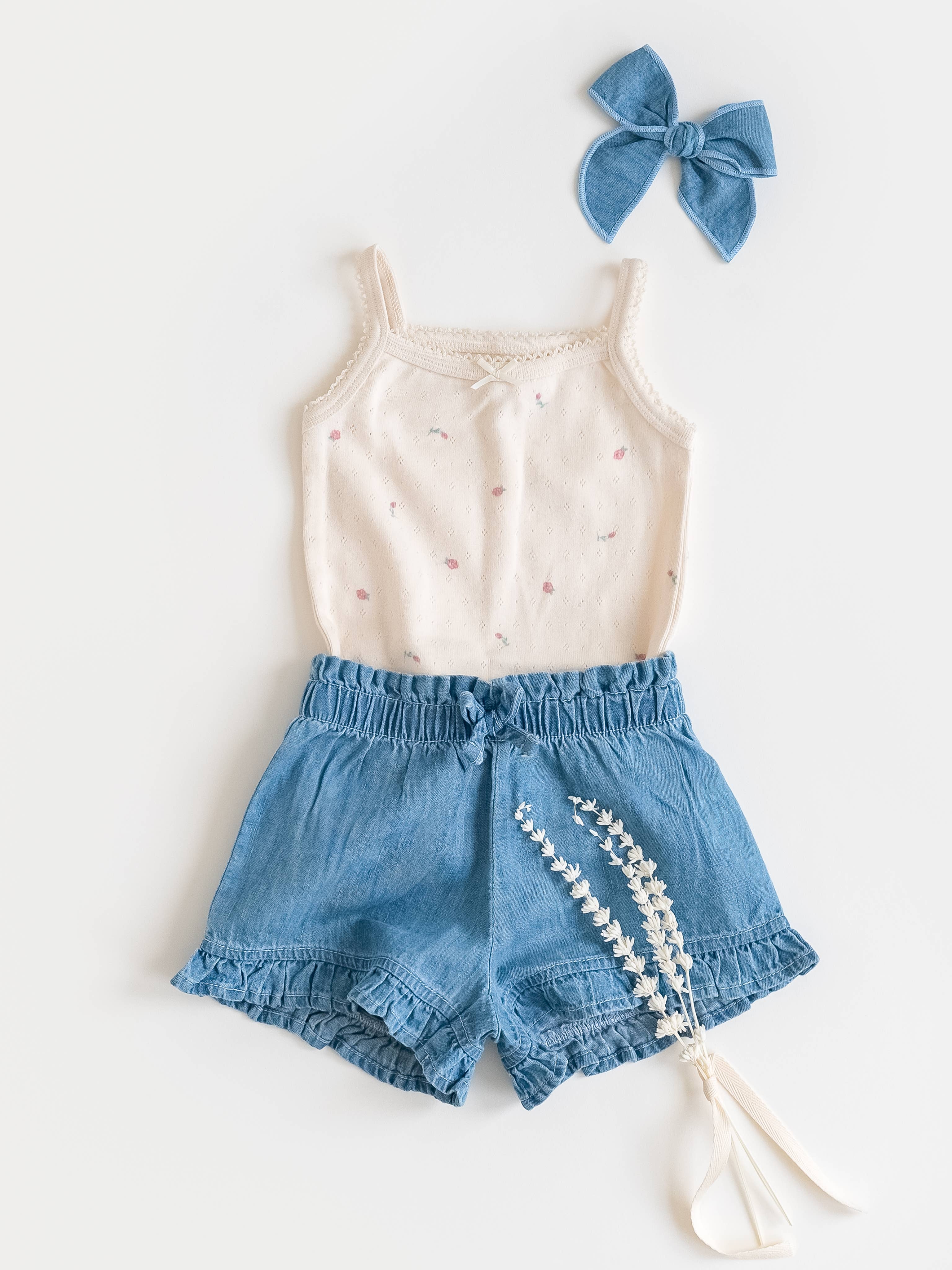 Organic Baby & Kids Callie Chambray Ruffle Waist Shorts