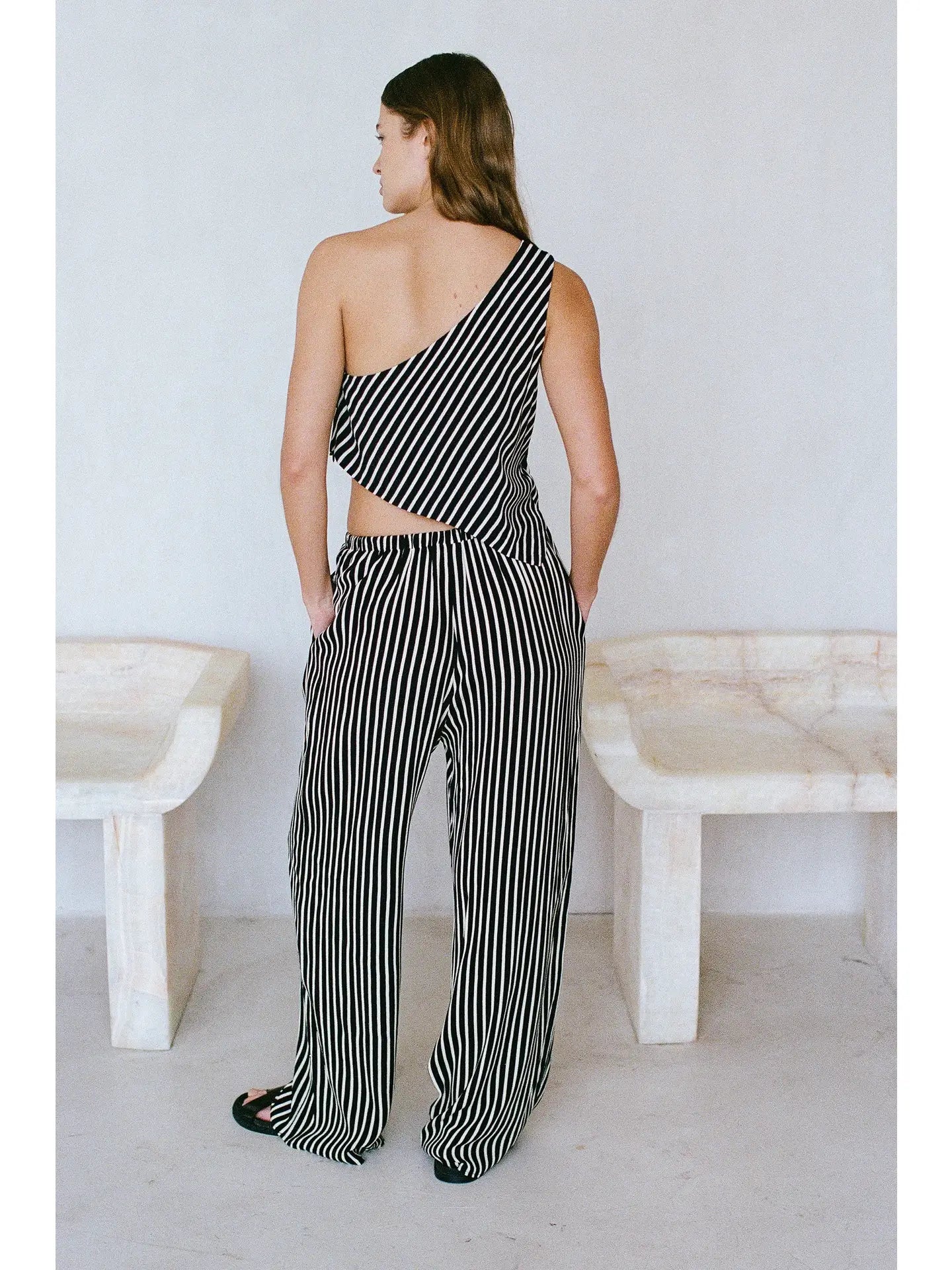 Rayon Striped Wide Leg Pants