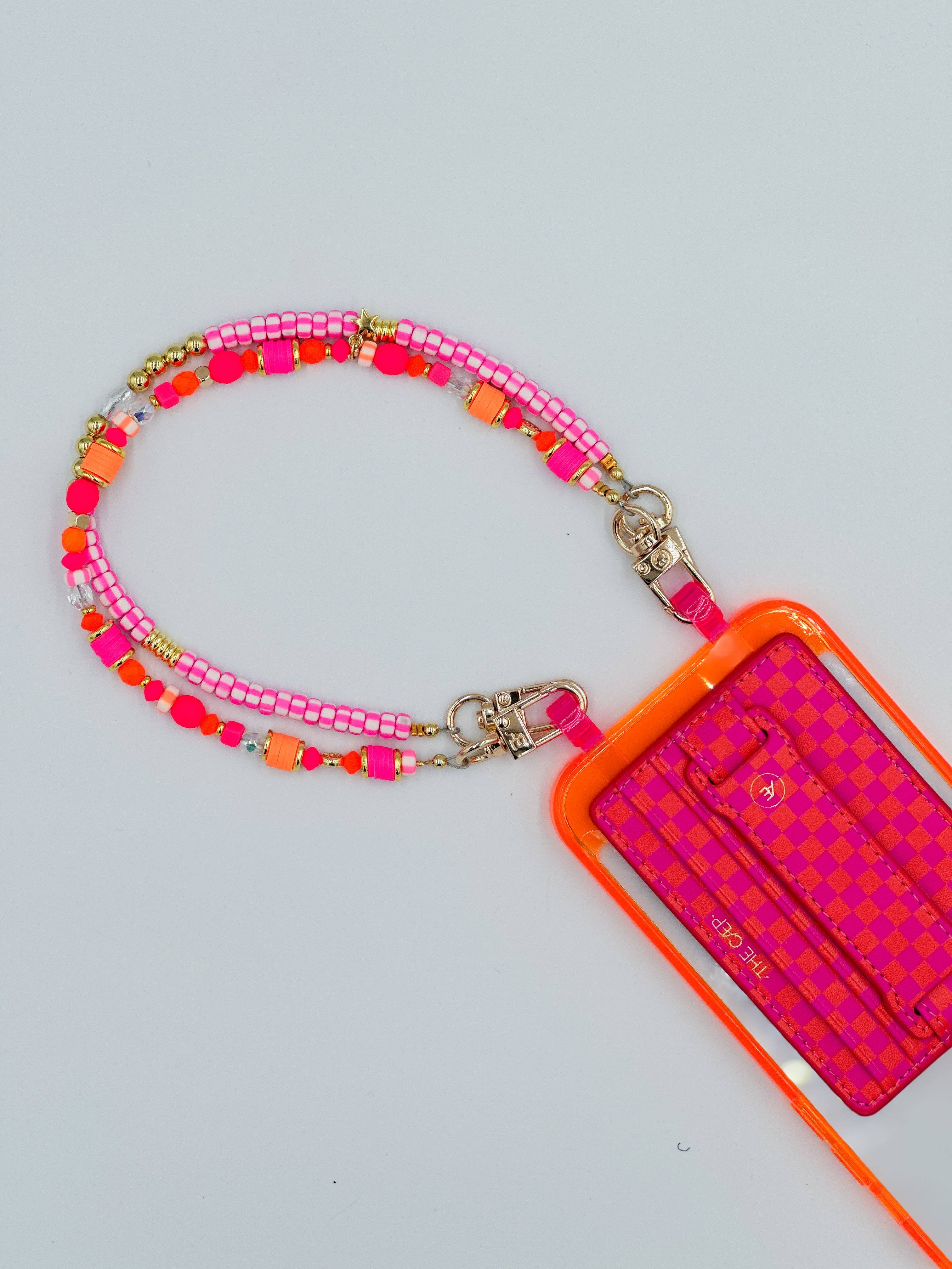 pink/orange Checkered Hoop Wallet, RFID