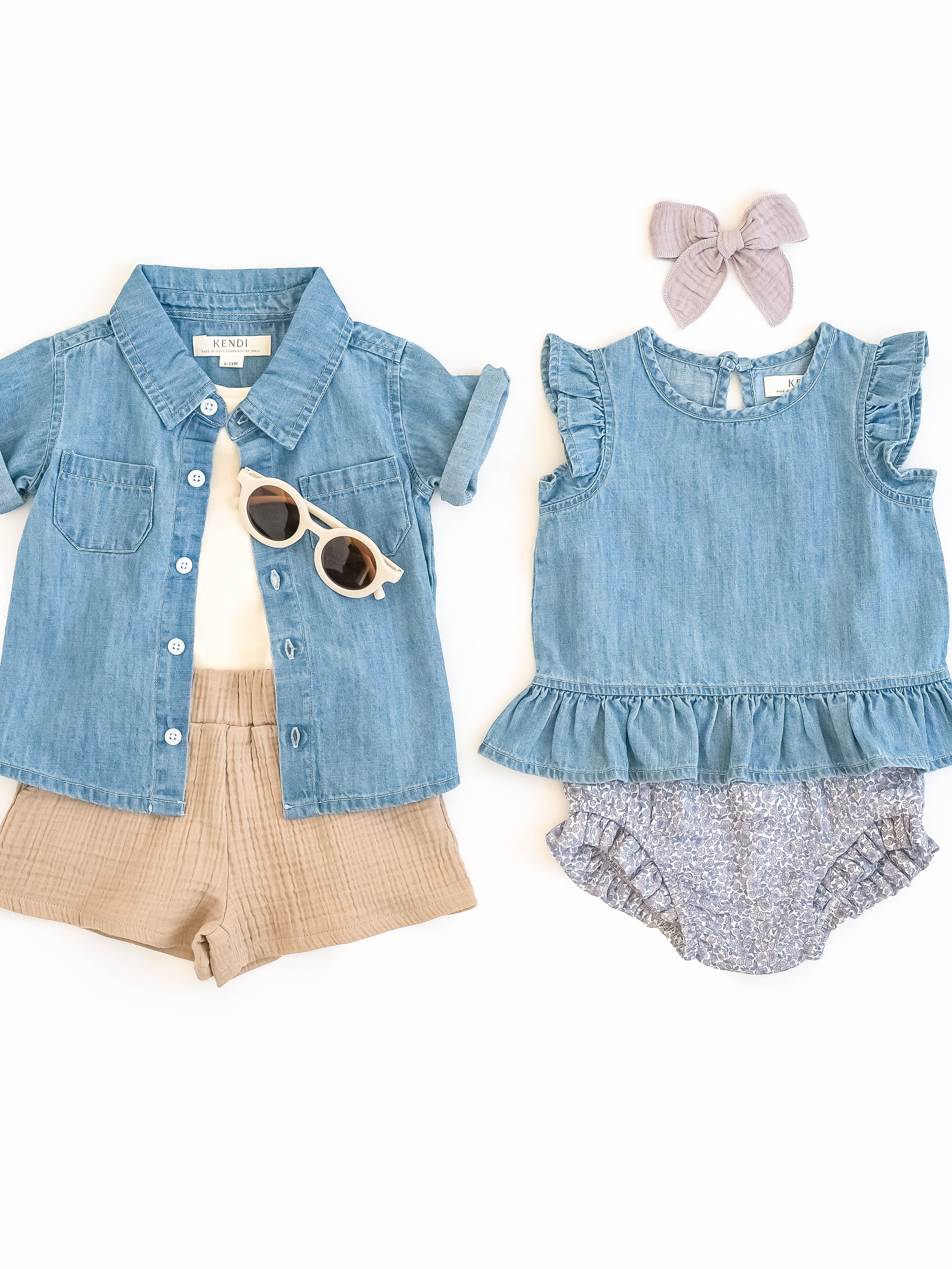 Organic Baby & Kids Anya Chambray Ruffle Hem Top