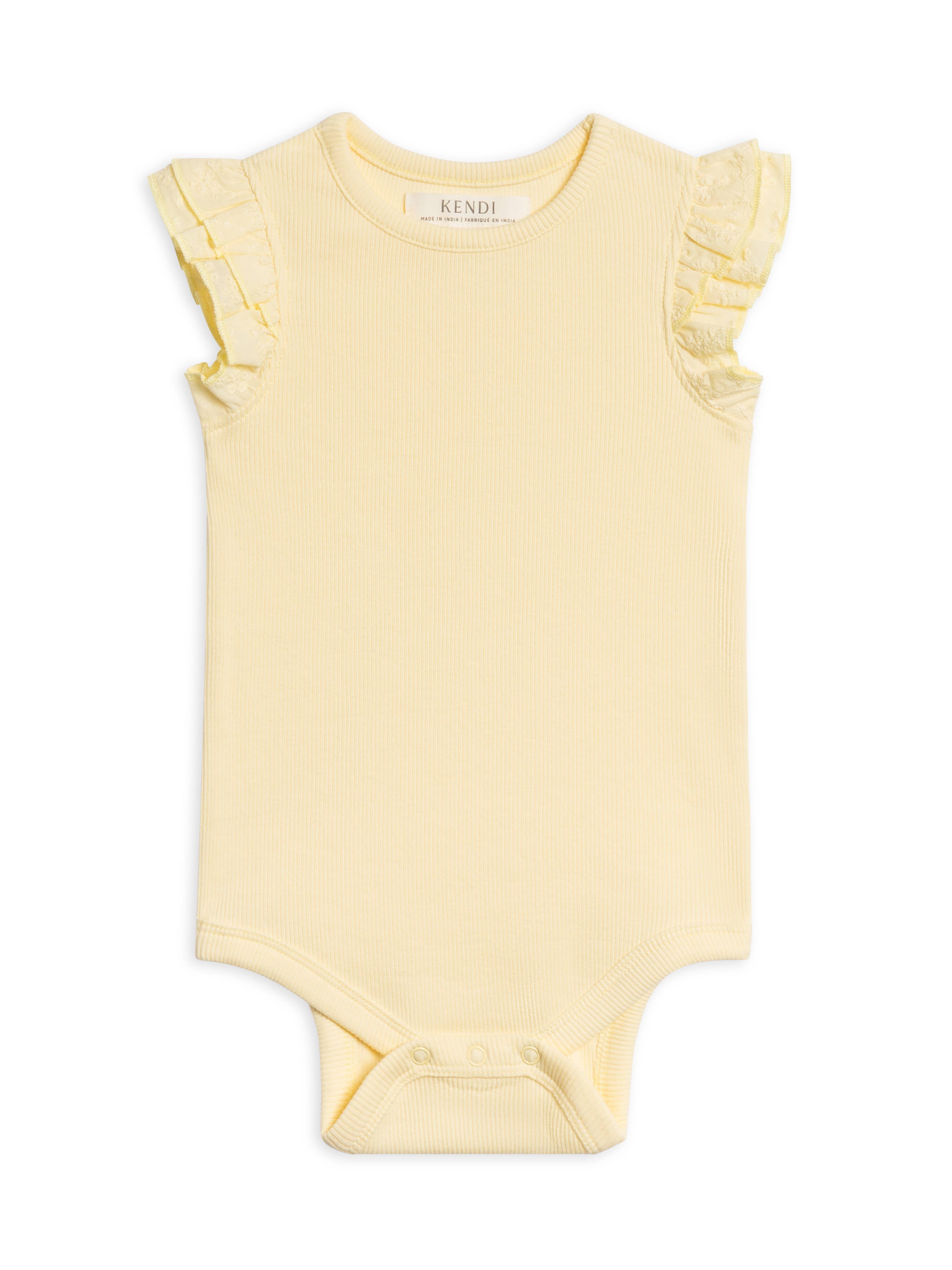 Maggie Ribbed SS Bodysuit with Eyelet Ruffle - Butter