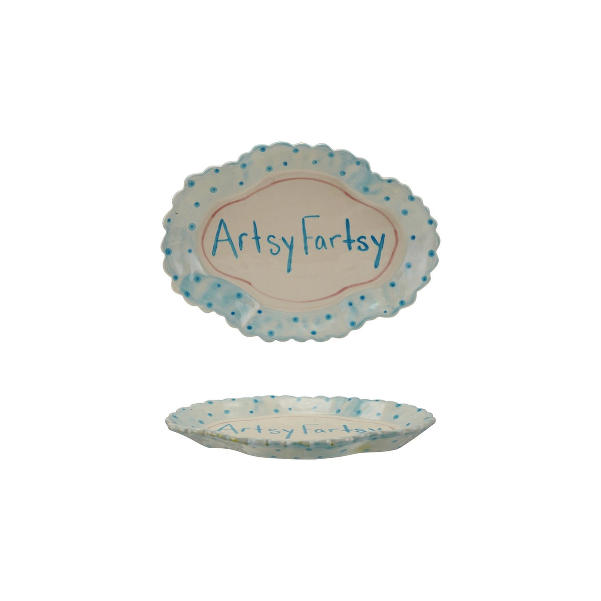 Hand-Painted Stoneware Scalloped Platter