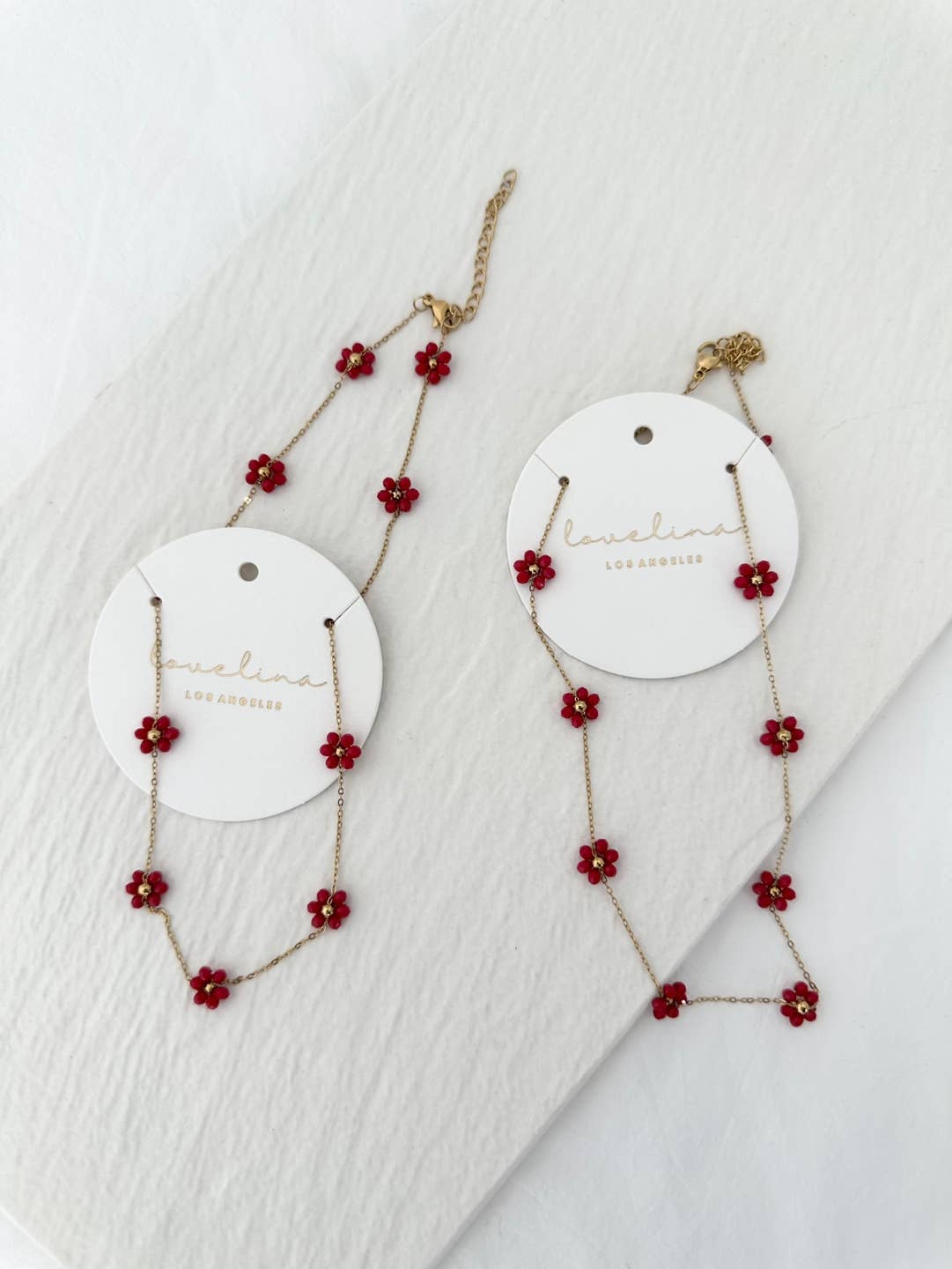 Pearl Flower Chain Necklace, red