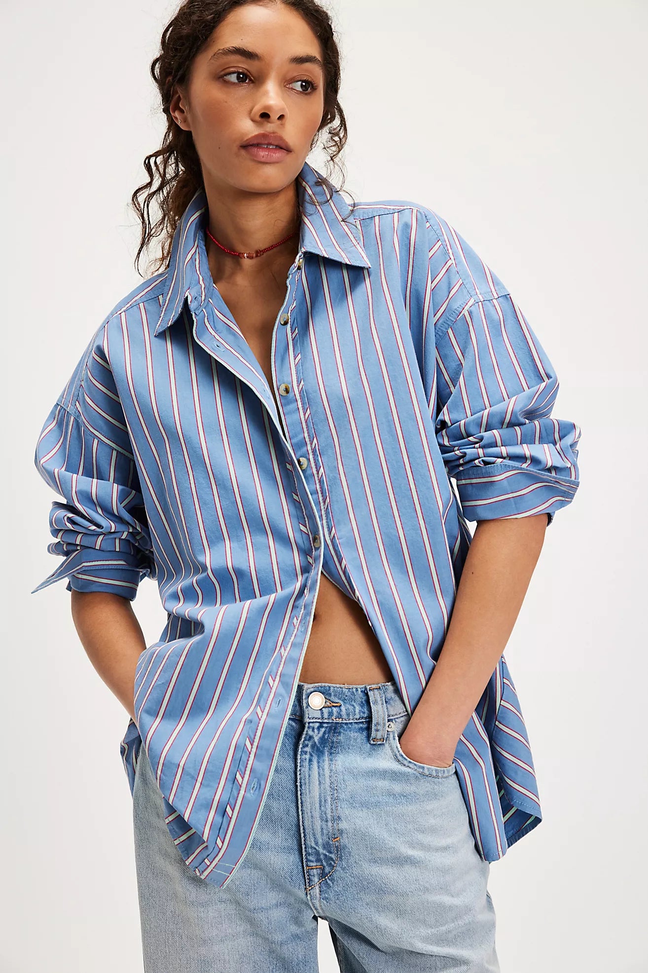 Striped Varsity Shirt, Blue Combo