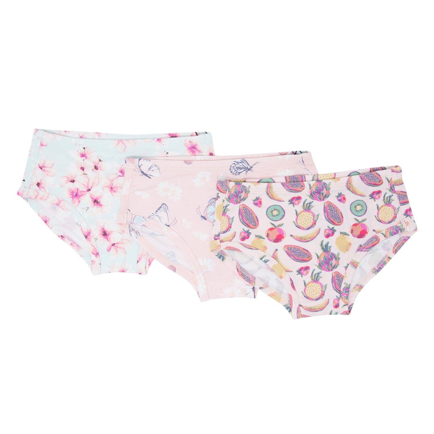 Girl's Underwear 3-Pack - Cherry Blossoms/Butterfly Daisy Pink/Tropical Fruits