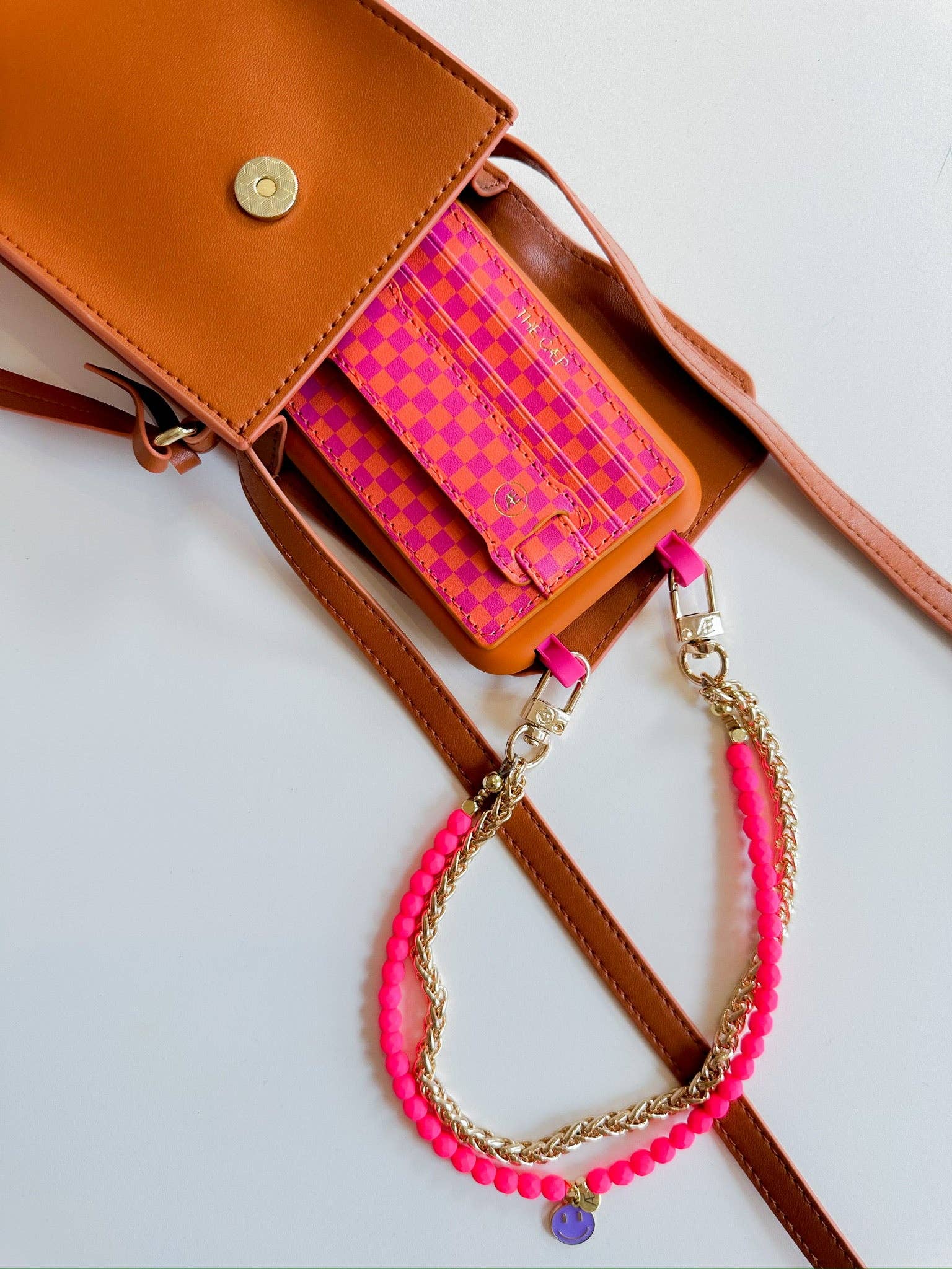 pink/orange Checkered Hoop Wallet, RFID